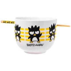 Silver Buffalo Badtz-maru Ceramic Ramen Bowl and Chopstick Set (Stripes)