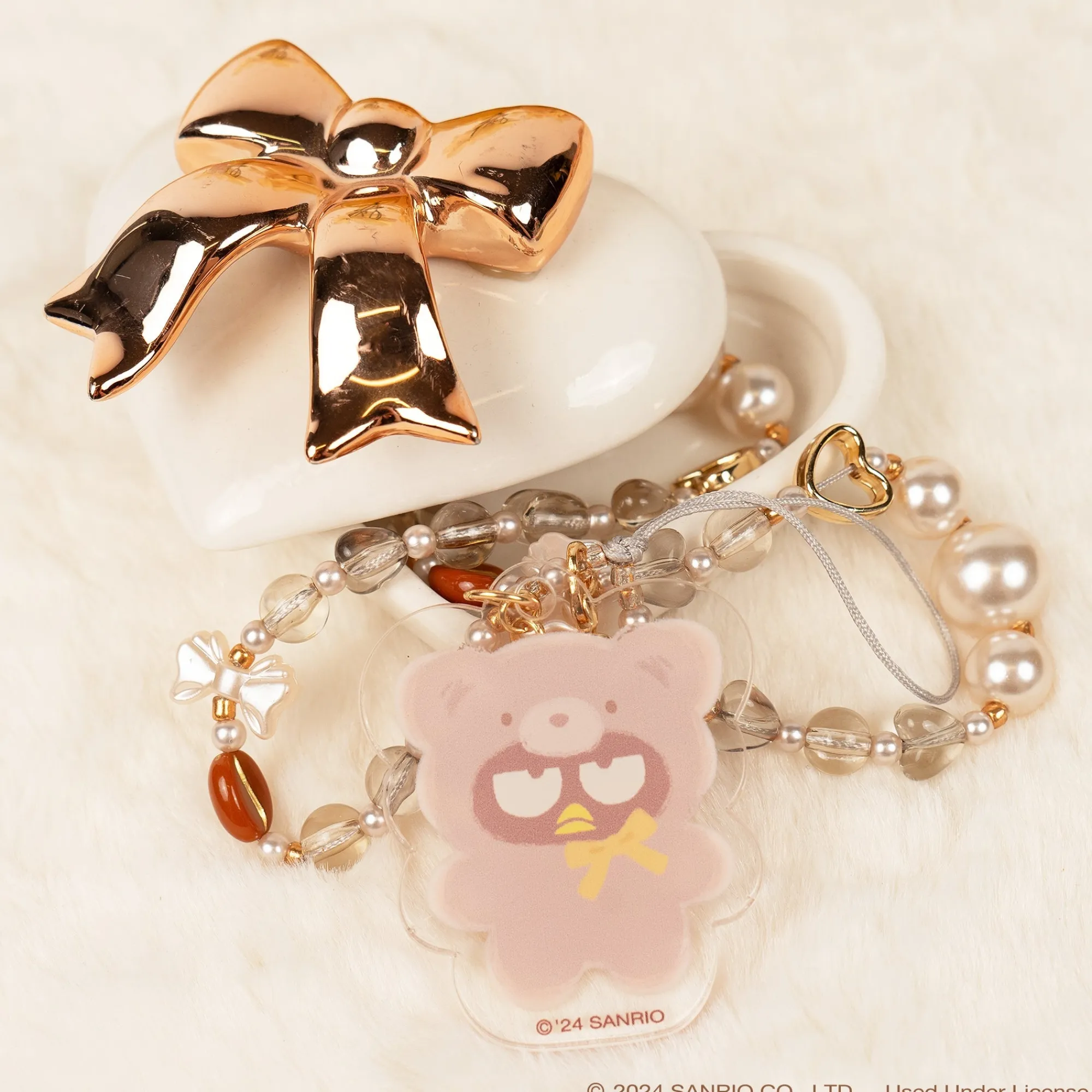 Hamee.com - Hamee US Badtz-maru Latte Bear Beaded Charm Mobile Phone Wrist Strap