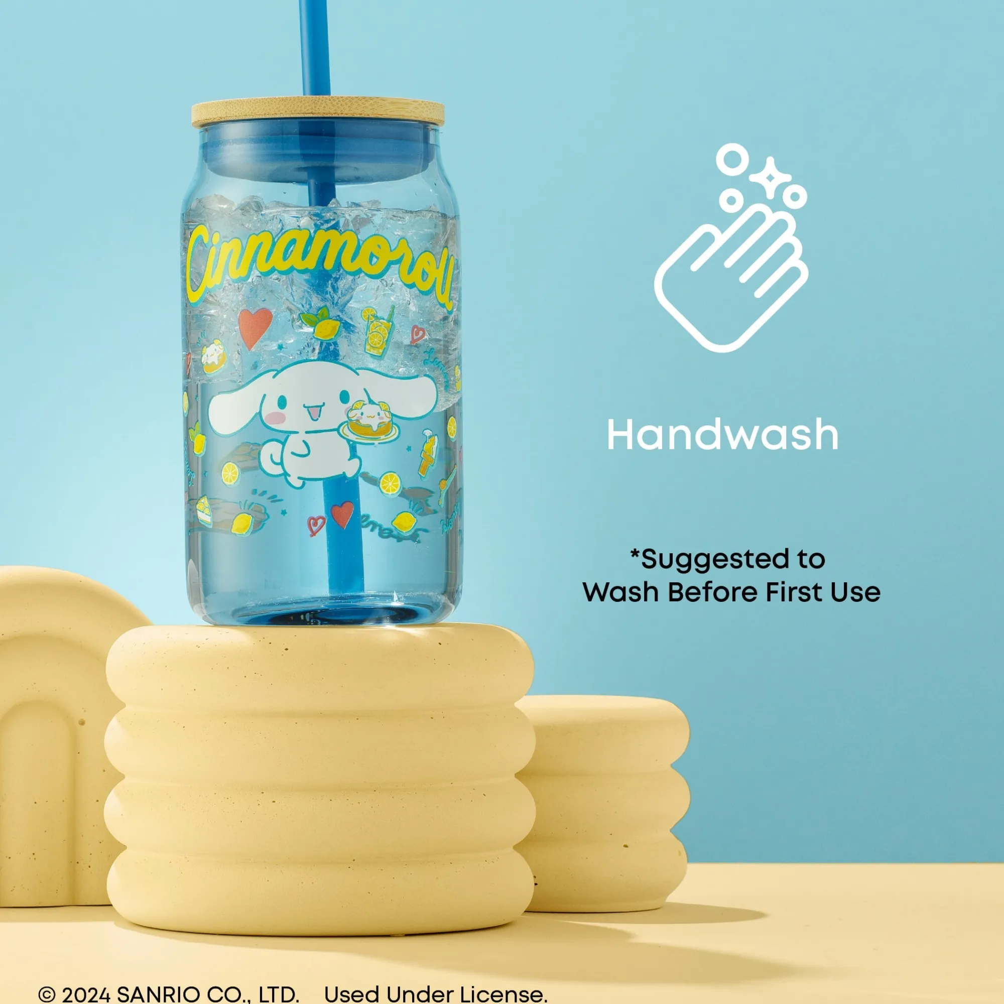 JoyJolt Cinnamoroll Favorite Flavor Lidded Glass Tumbler