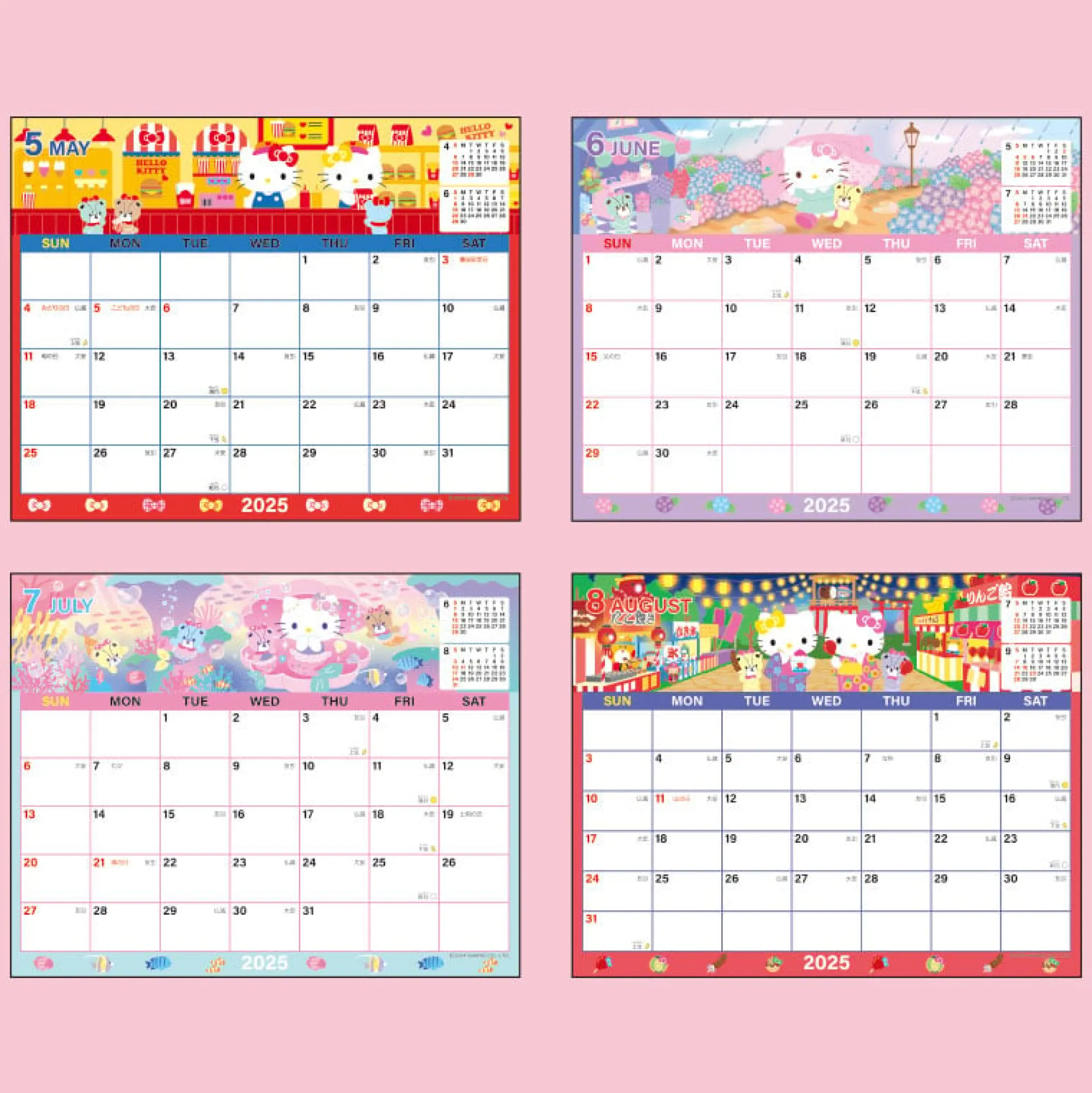 Japan Original Hello Kitty 2025 Monthly Sheet Calendar
