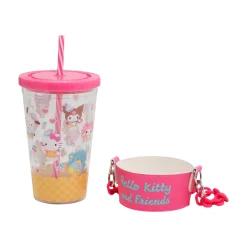 BIOWORLD Hello Kitty and Friends Acrylic Travel Tumbler With Chain Holder