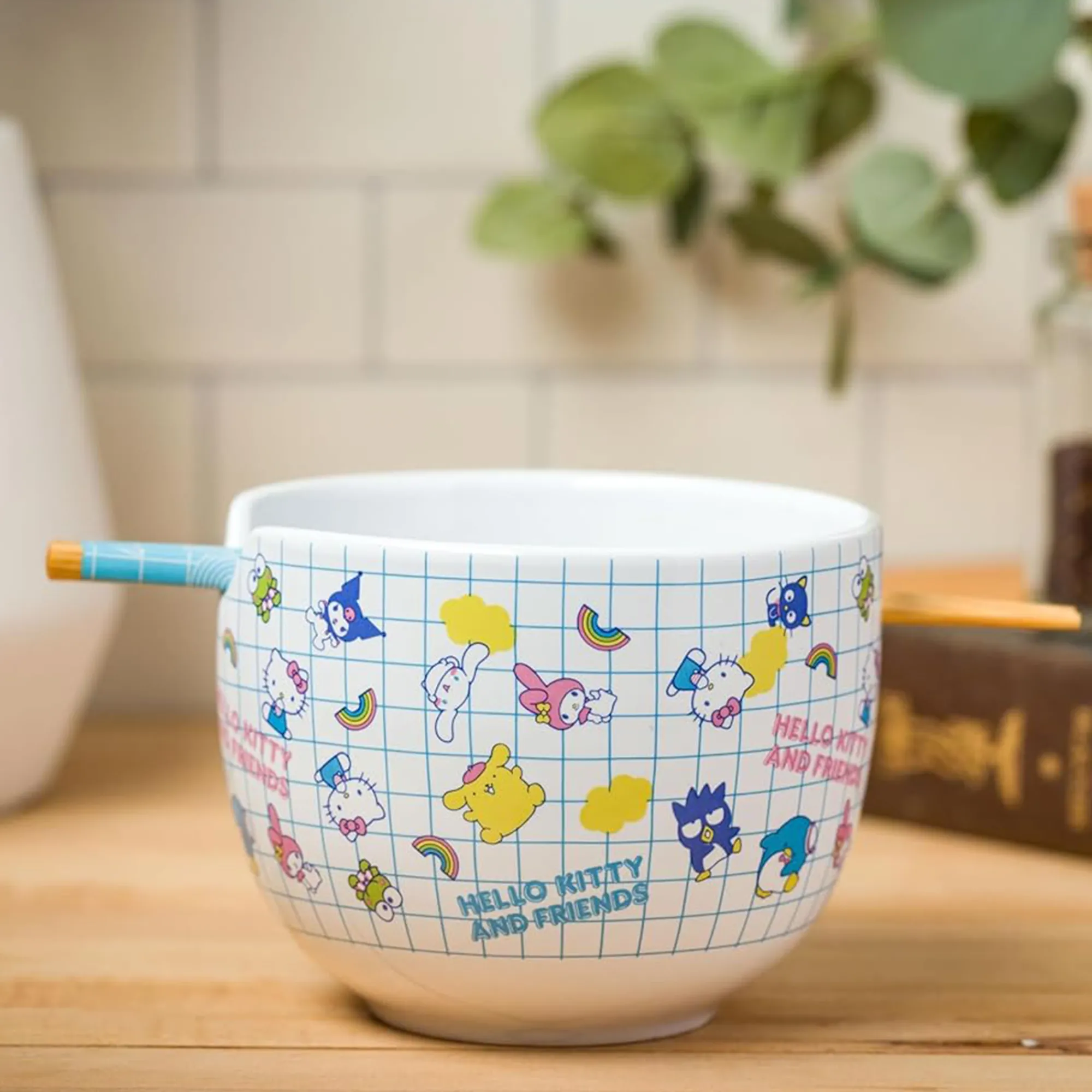 Silver Buffalo Hello Kitty and Friends Ceramic Ramen Bowl and Chopstick Set (Color Grid)