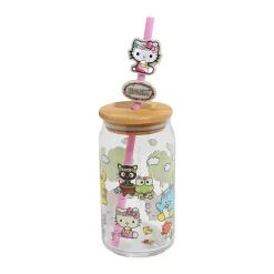 BIOWORLD Hello Kitty and Friends Flower Crowns Bamboo Lidded Glass Tumbler