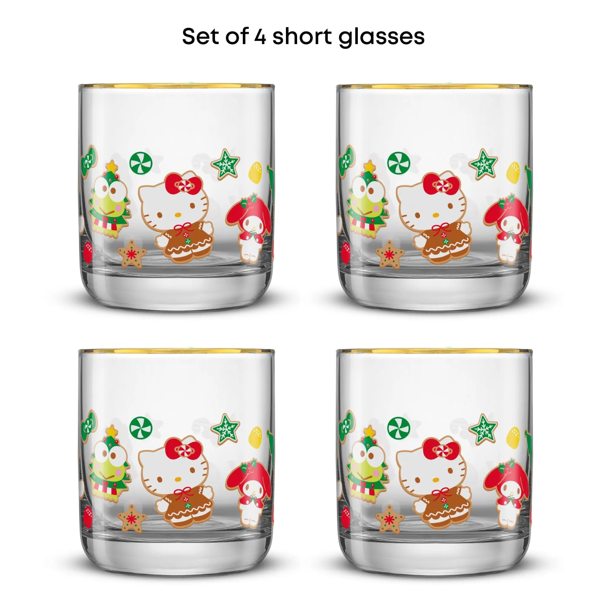 JoyJolt Hello Kitty and Friends Gingerbread Pals Short Glasses