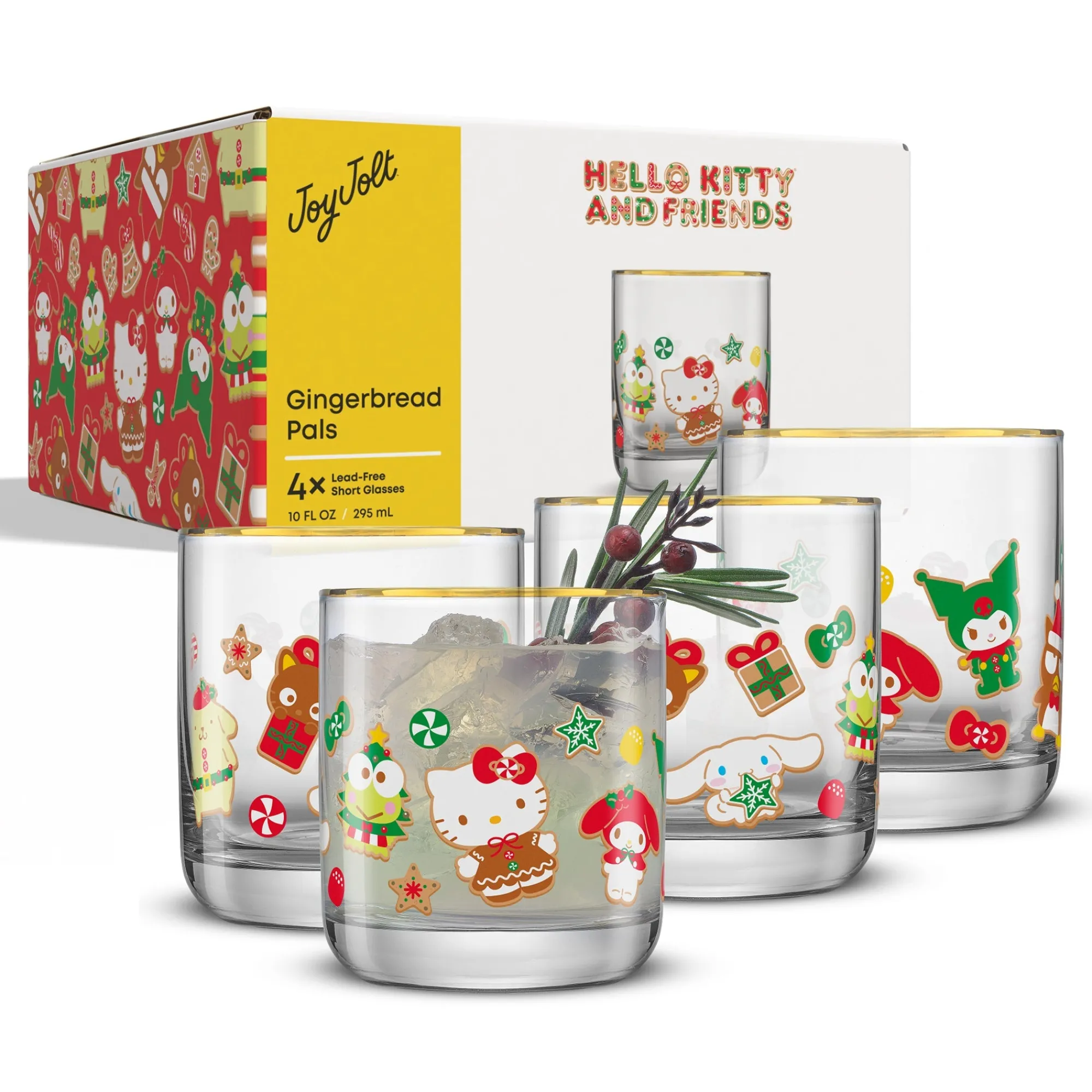 JoyJolt Hello Kitty and Friends Gingerbread Pals Short Glasses