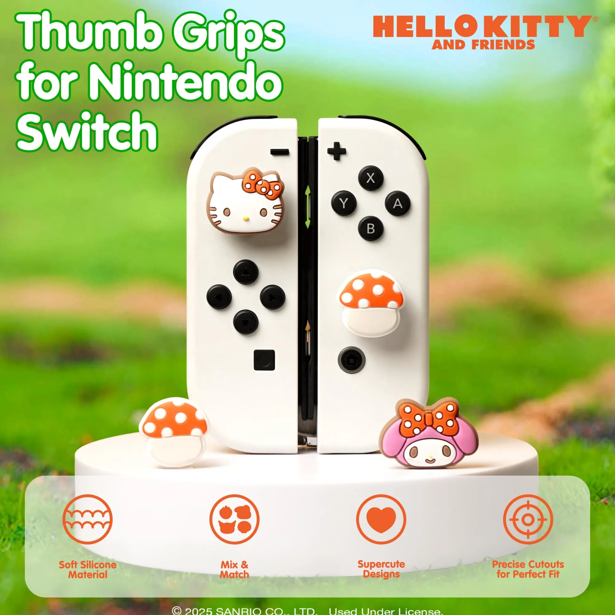 Hamee.com - Hamee US Hello Kitty and Friends Mushroom Nintendo Switch Grip Caps (Hello Kitty + My Melody)