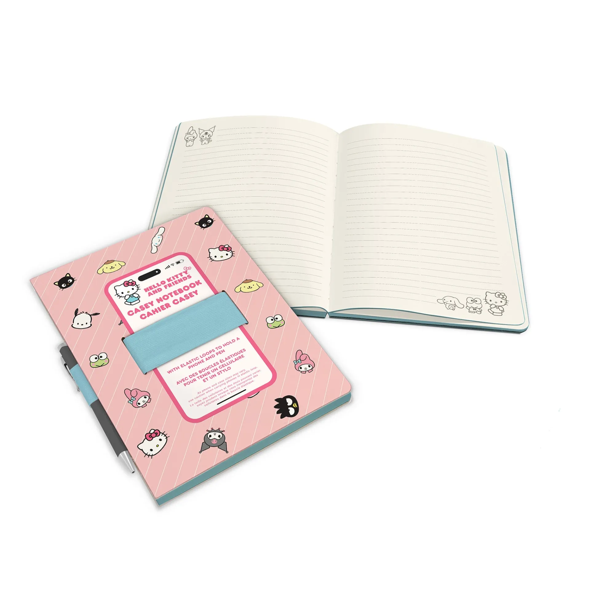 Studio Oh! Hello Kitty and Friends x Pink Pinstripe Casey Notebook with Phone Loop