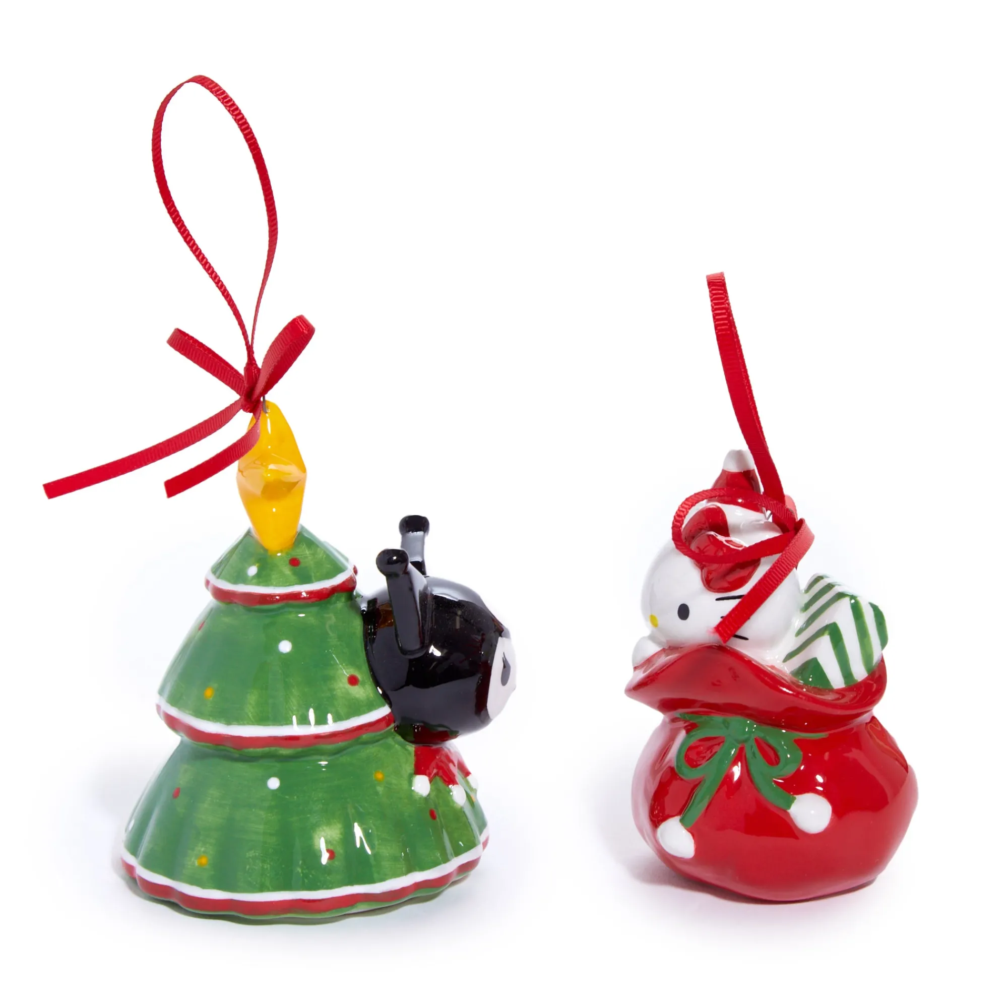 Blue Sky Clayworks Hello Kitty and Kuromi 2-pc Holiday Ceramic Ornament Set (Red)