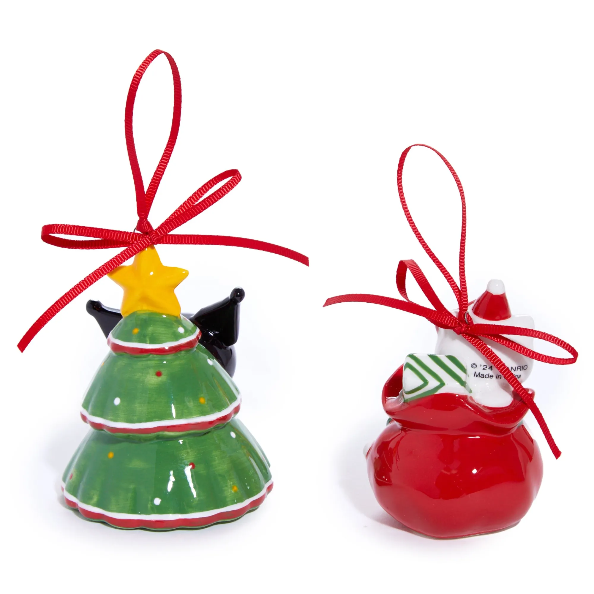 Blue Sky Clayworks Hello Kitty and Kuromi 2-pc Holiday Ceramic Ornament Set (Red)