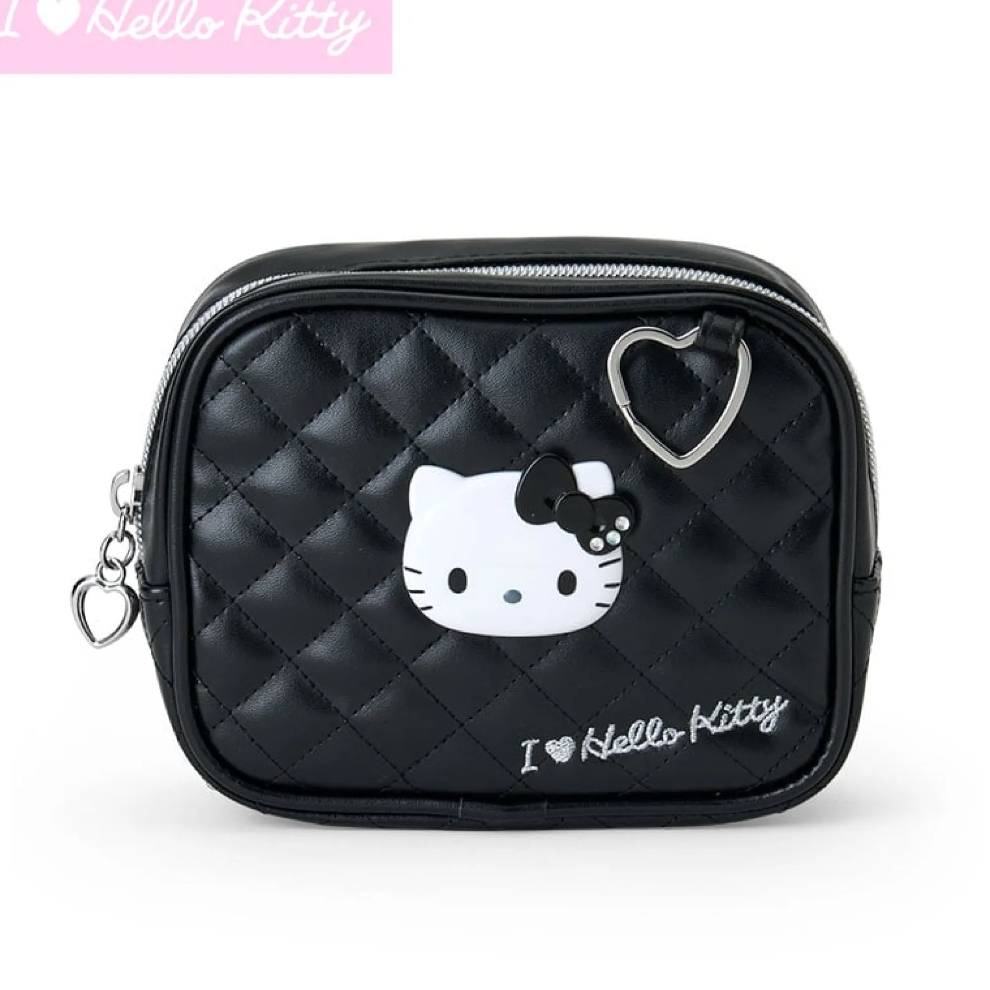 Japan Original Hello Kitty Black Quilted Zipper Pouch (I Love Hello Kitty Series)