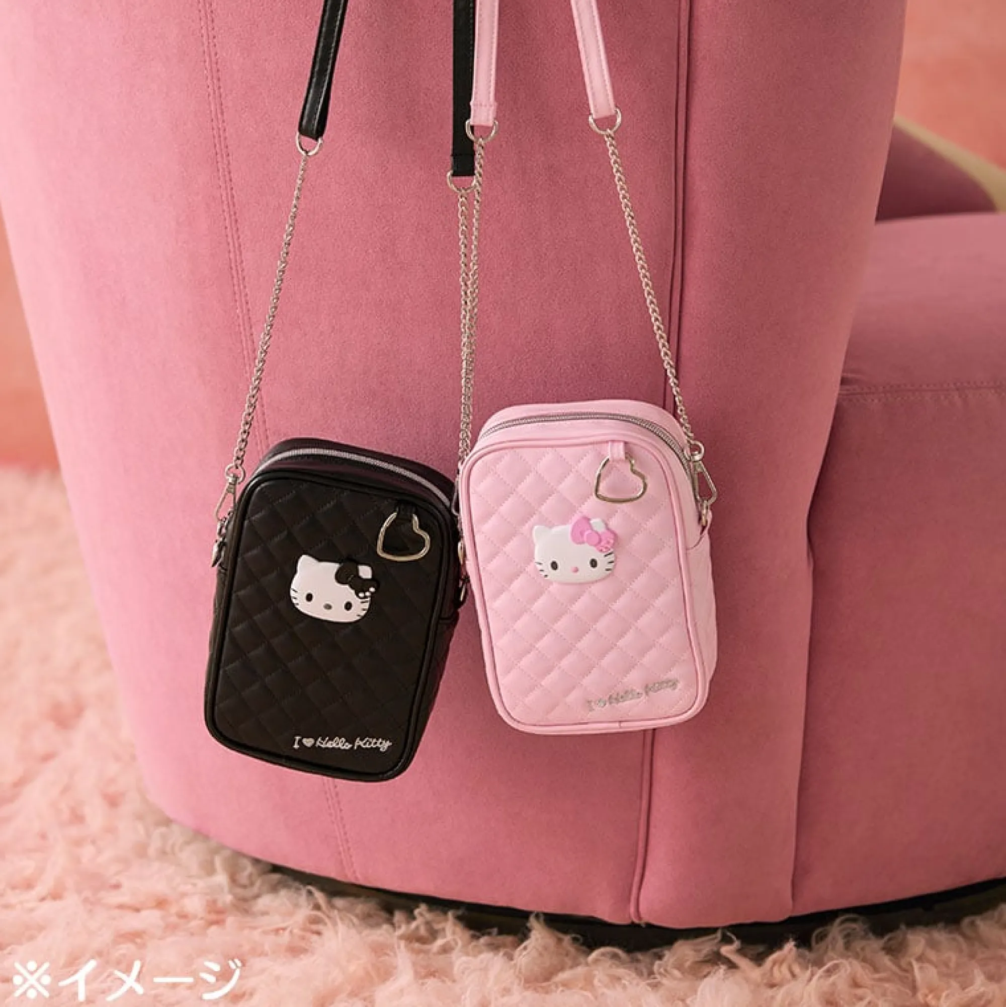Japan Original Hello Kitty Black Quilted Mini Crossbody (I Love Hello Kitty Series)