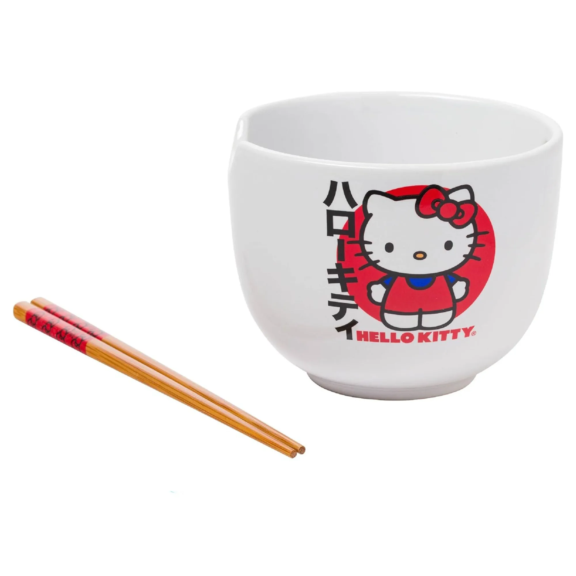 Silver Buffalo LLC Hello Kitty Ceramic Ramen Bowl and Chopstick Set (Japan Logo)