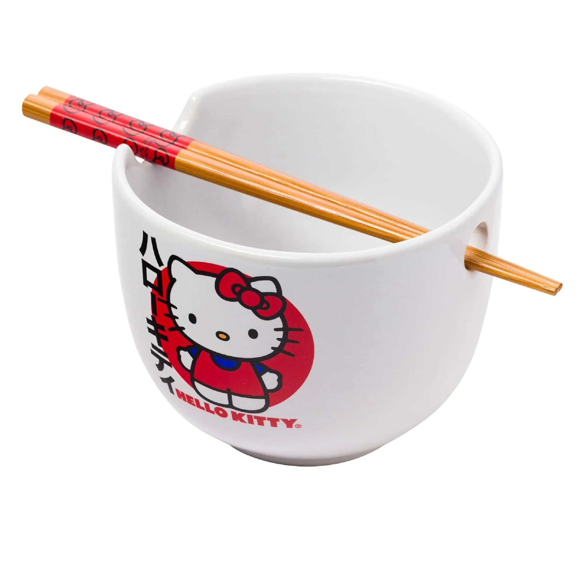 Silver Buffalo LLC Hello Kitty Ceramic Ramen Bowl and Chopstick Set (Japan Logo)