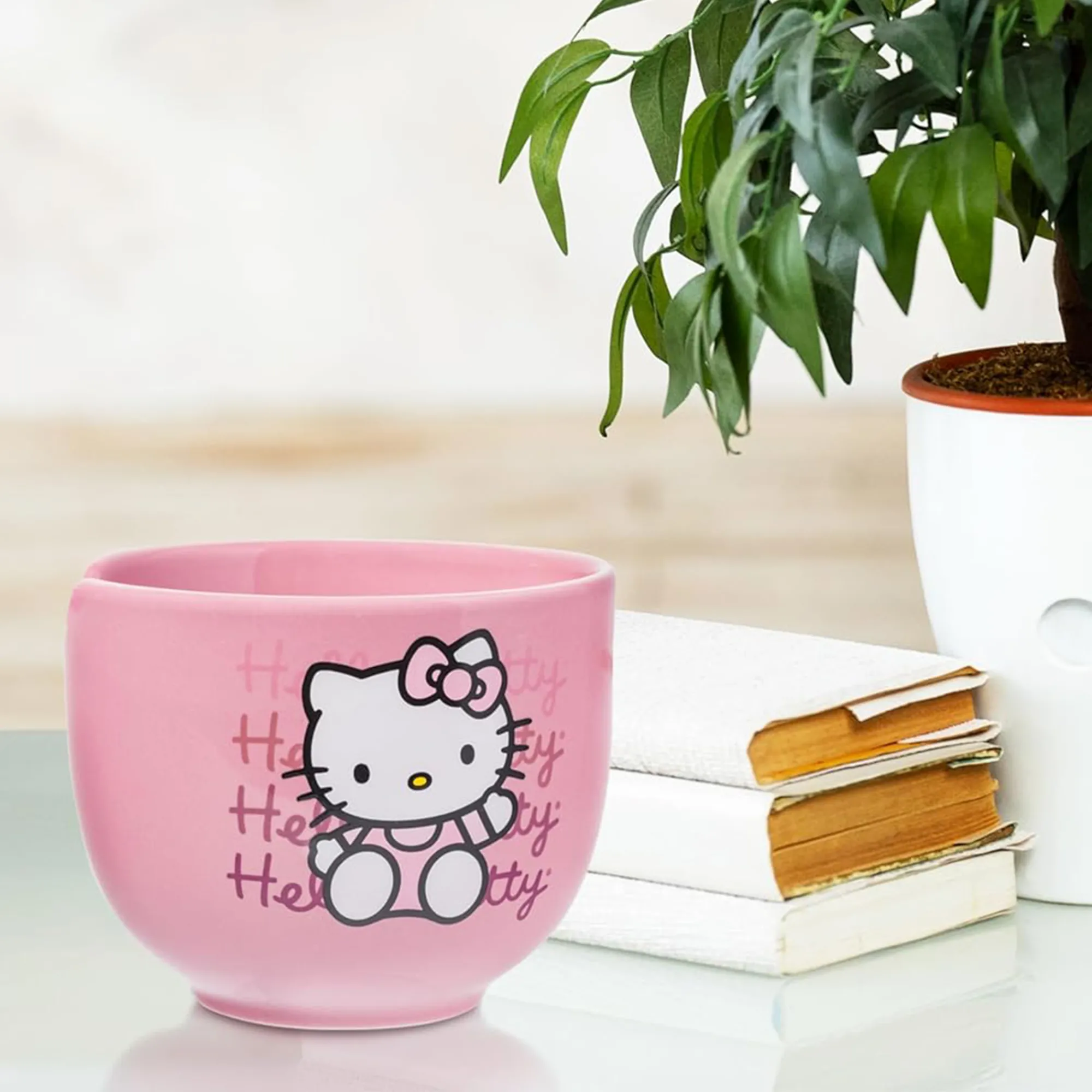Silver Buffalo Hello Kitty Ceramic Ramen Bowl and Chopstick Set (Pink Wave)