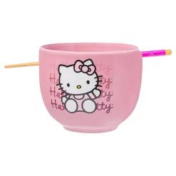 Silver Buffalo Hello Kitty Ceramic Ramen Bowl and Chopstick Set (Pink Wave)