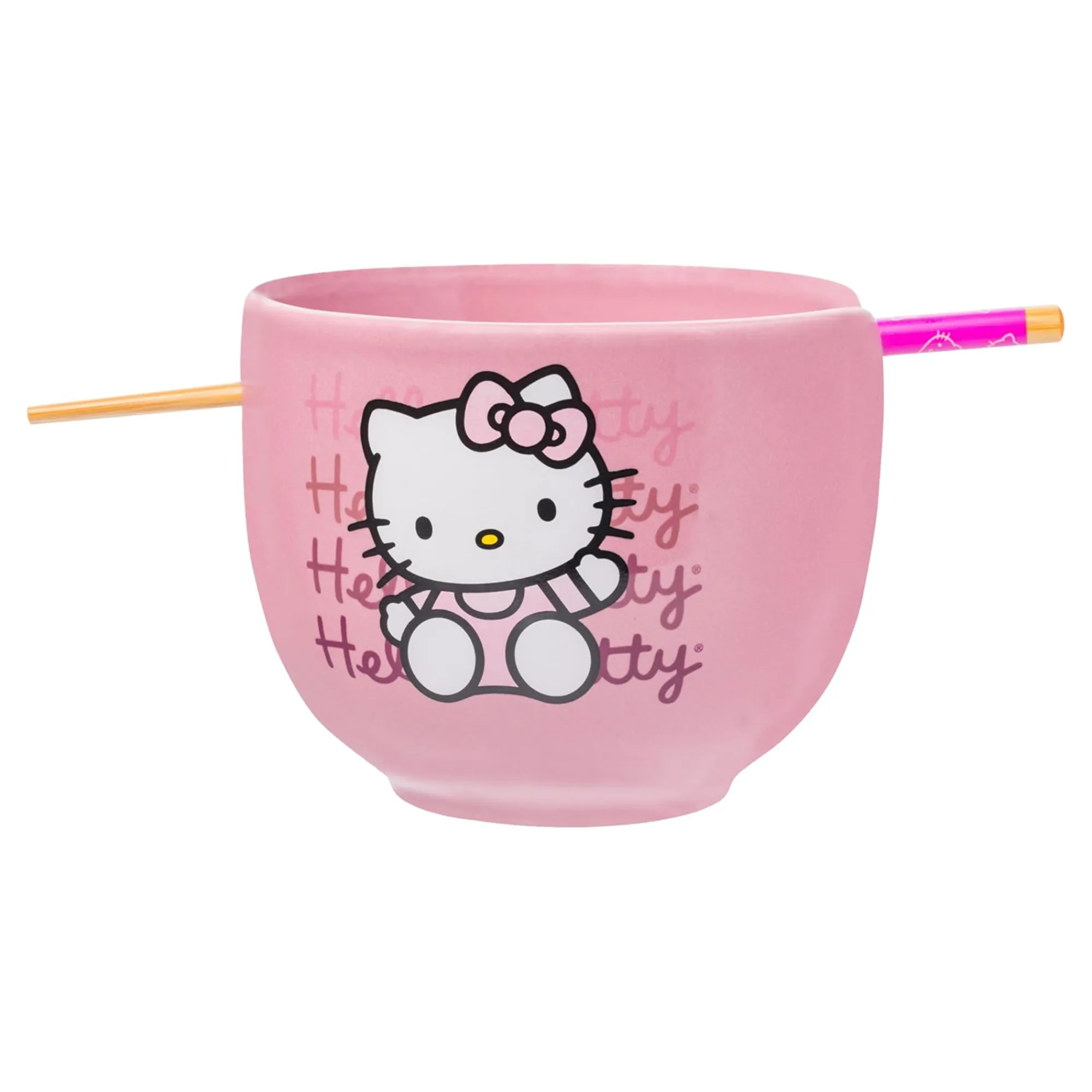 Silver Buffalo Hello Kitty Ceramic Ramen Bowl and Chopstick Set (Pink Wave)