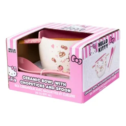 Silver Buffalo LLC Hello Kitty Ceramic Ramen Bowl and Chopsticks/Spoon Set (Apples and Cinnamon)