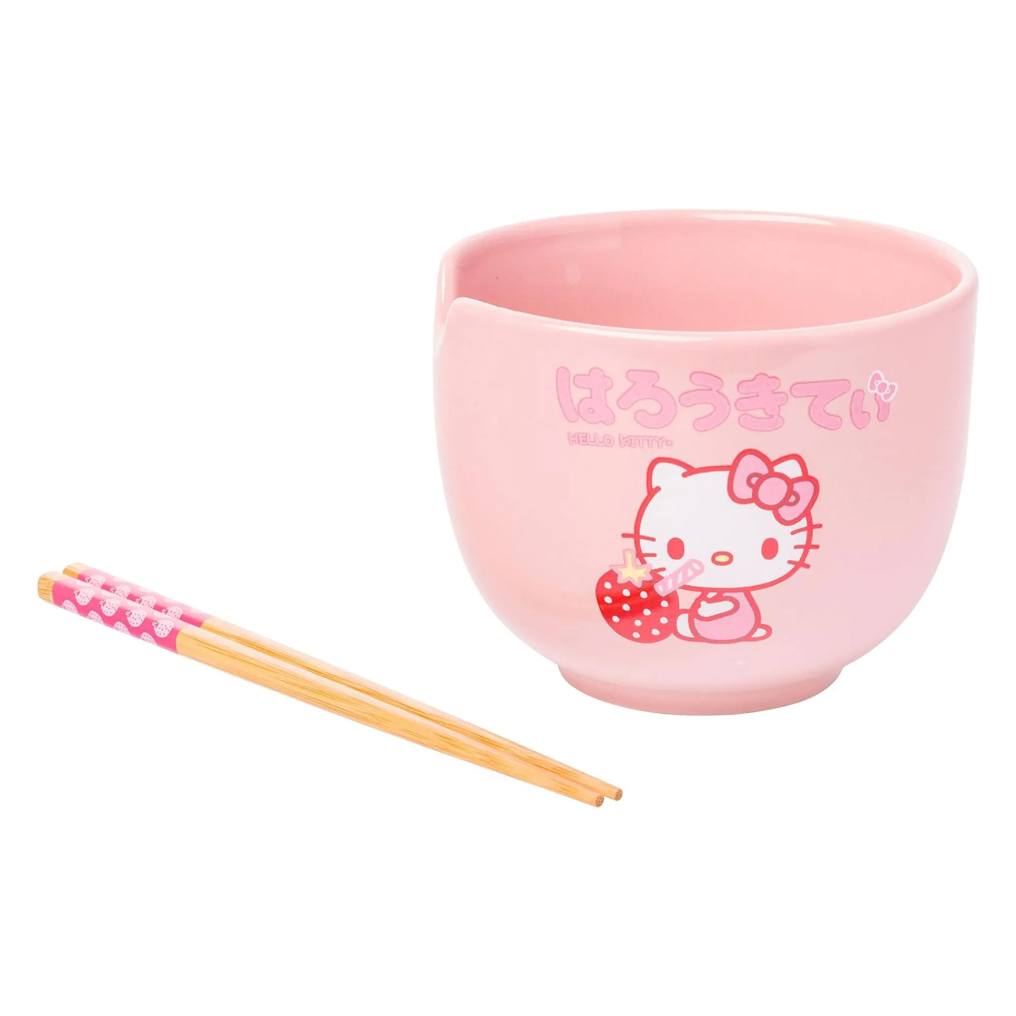 Silver Buffalo LLC Hello Kitty Ceramic Ramen Bowl and Chopstick Set (Strawberry Milk)
