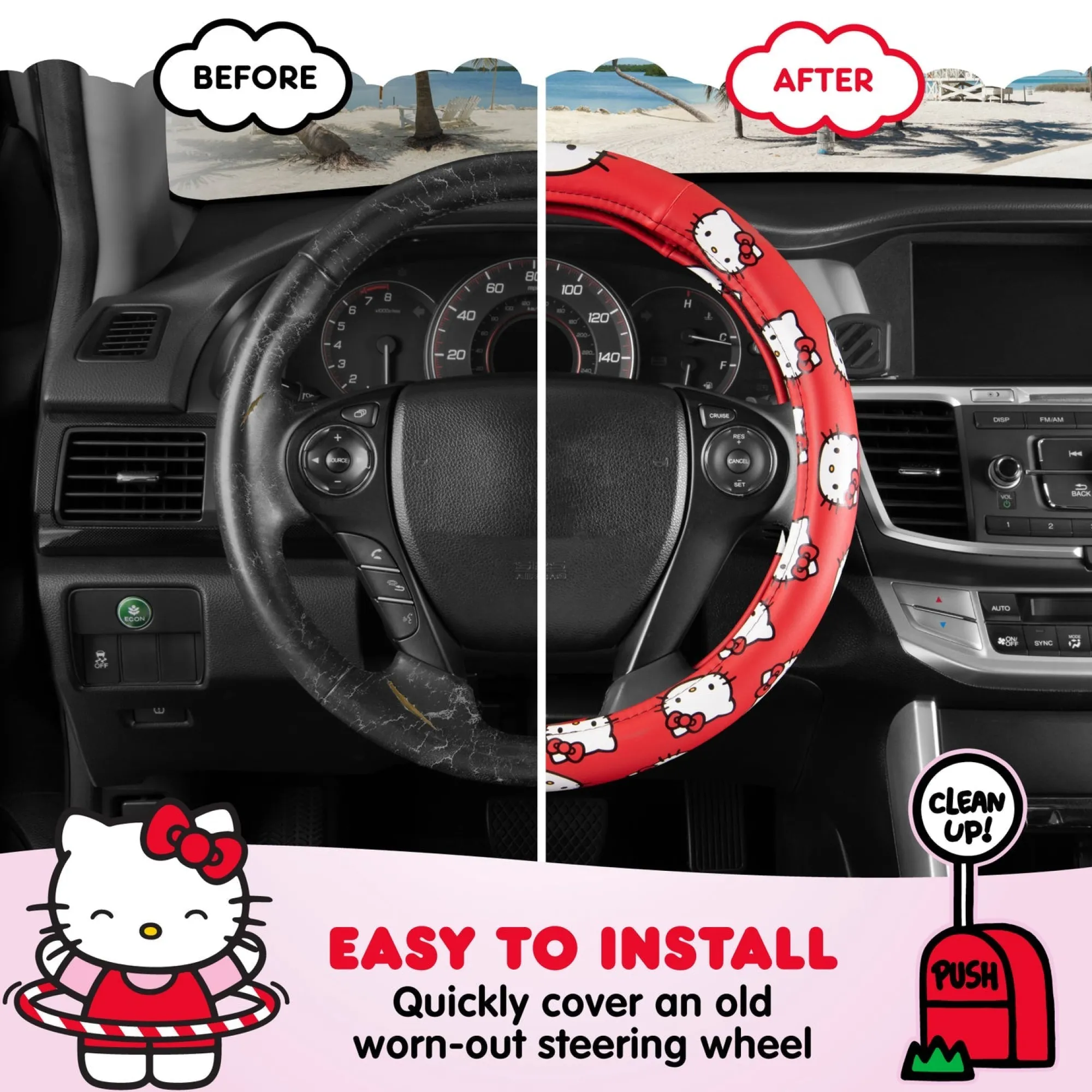 BDK AUTO Hello Kitty Classic Red Steering Wheel Cover