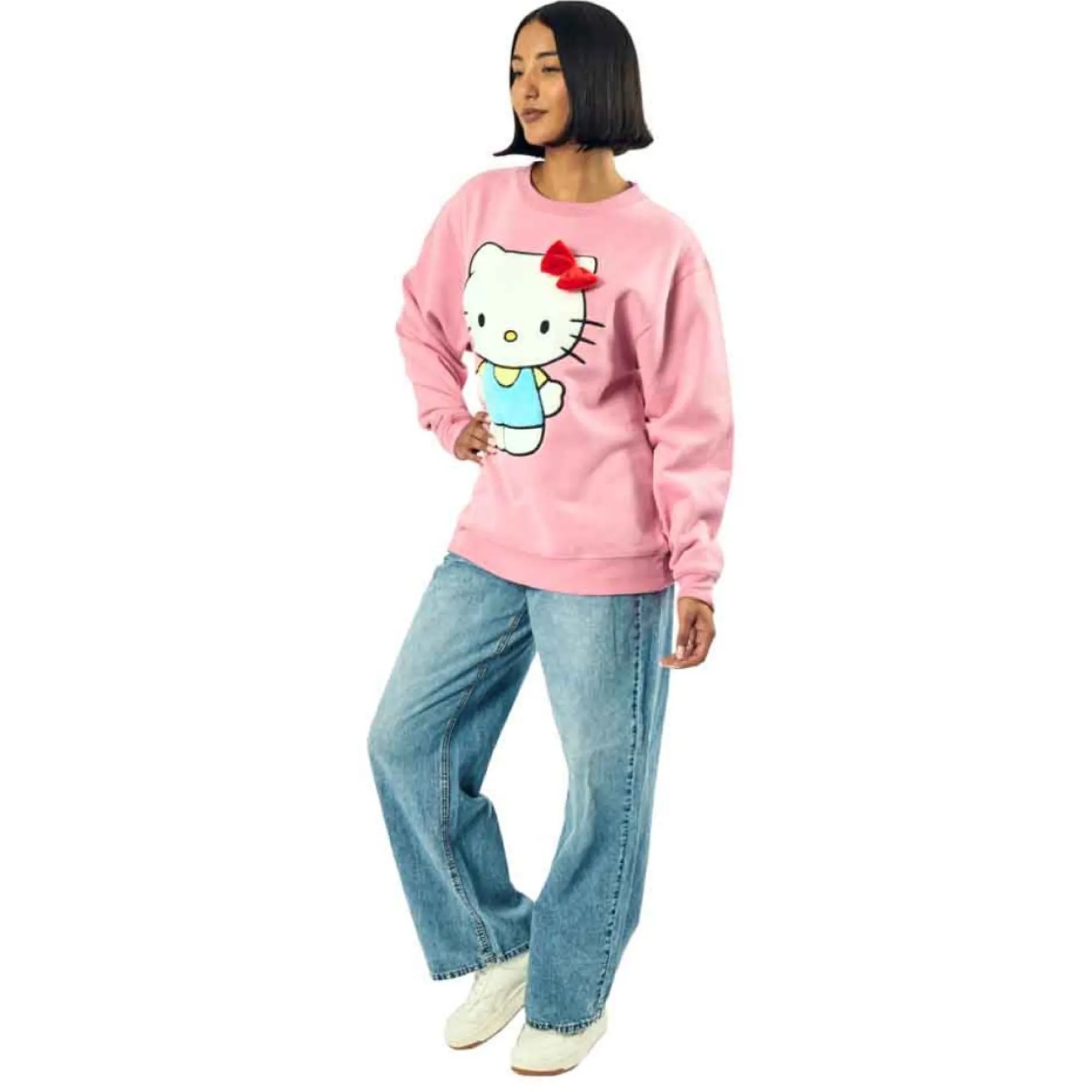 BIOWORLD Hello Kitty 3D Bow Oversized Pink Sweatshirt