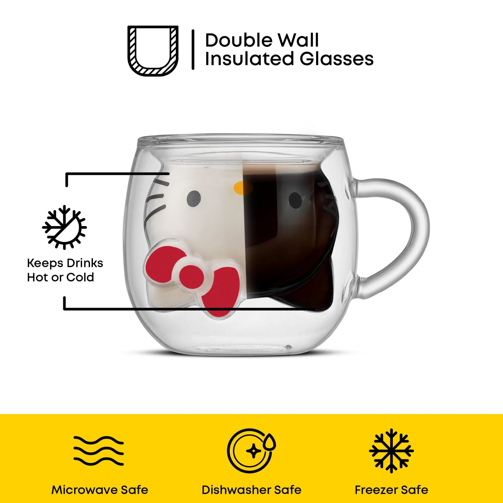 JoyJolt Hello Kitty 3D Double Wall Espresso Glass