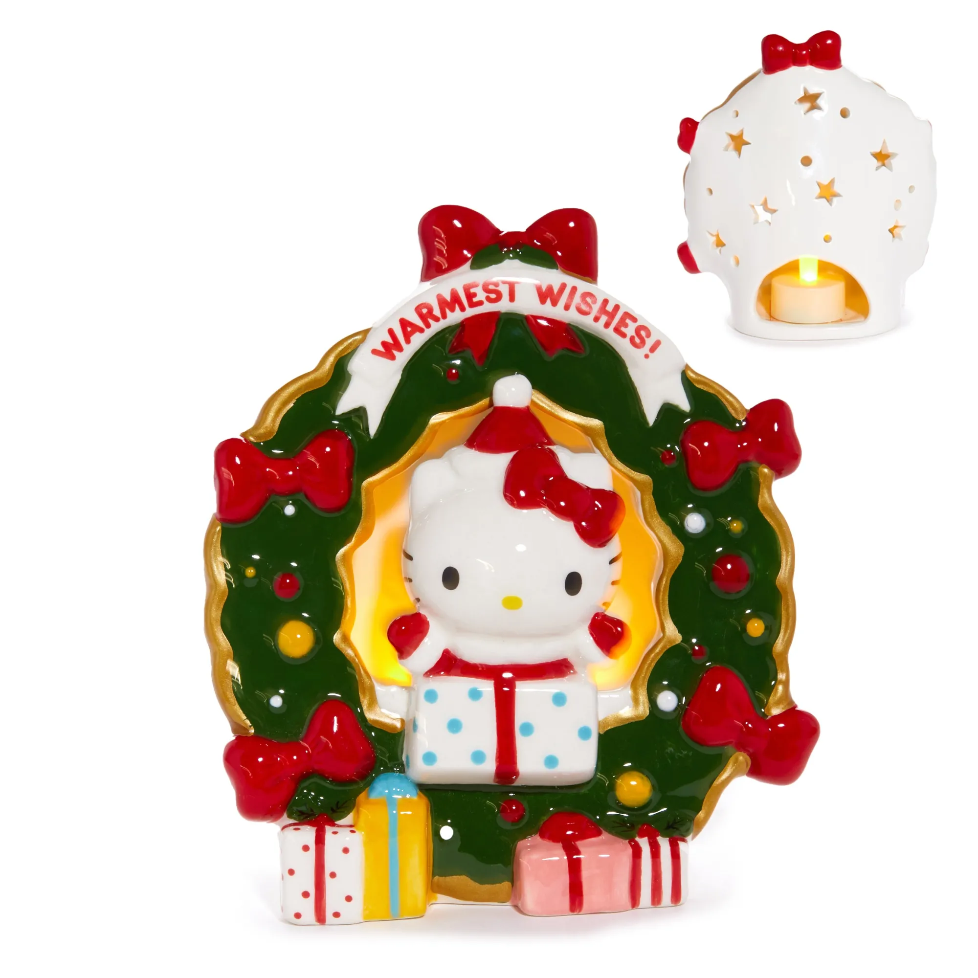 Blue Sky Clayworks Hello Kitty Holiday Wreath Ceramic Tealight Holder