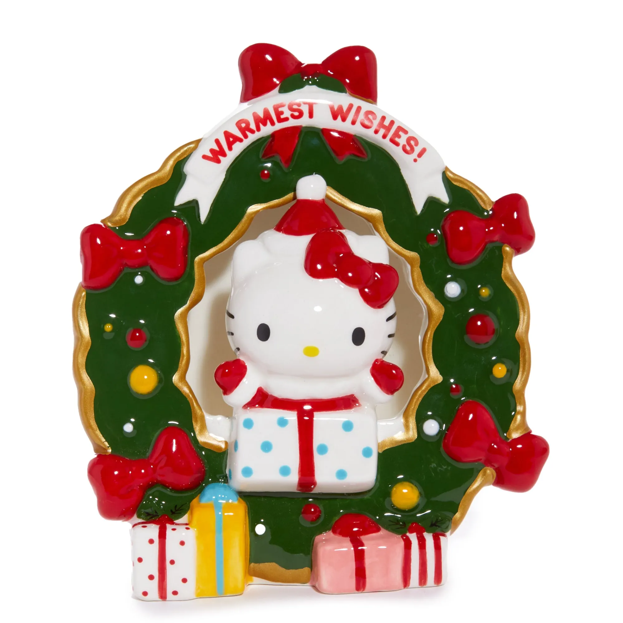 Blue Sky Clayworks Hello Kitty Holiday Wreath Ceramic Tealight Holder