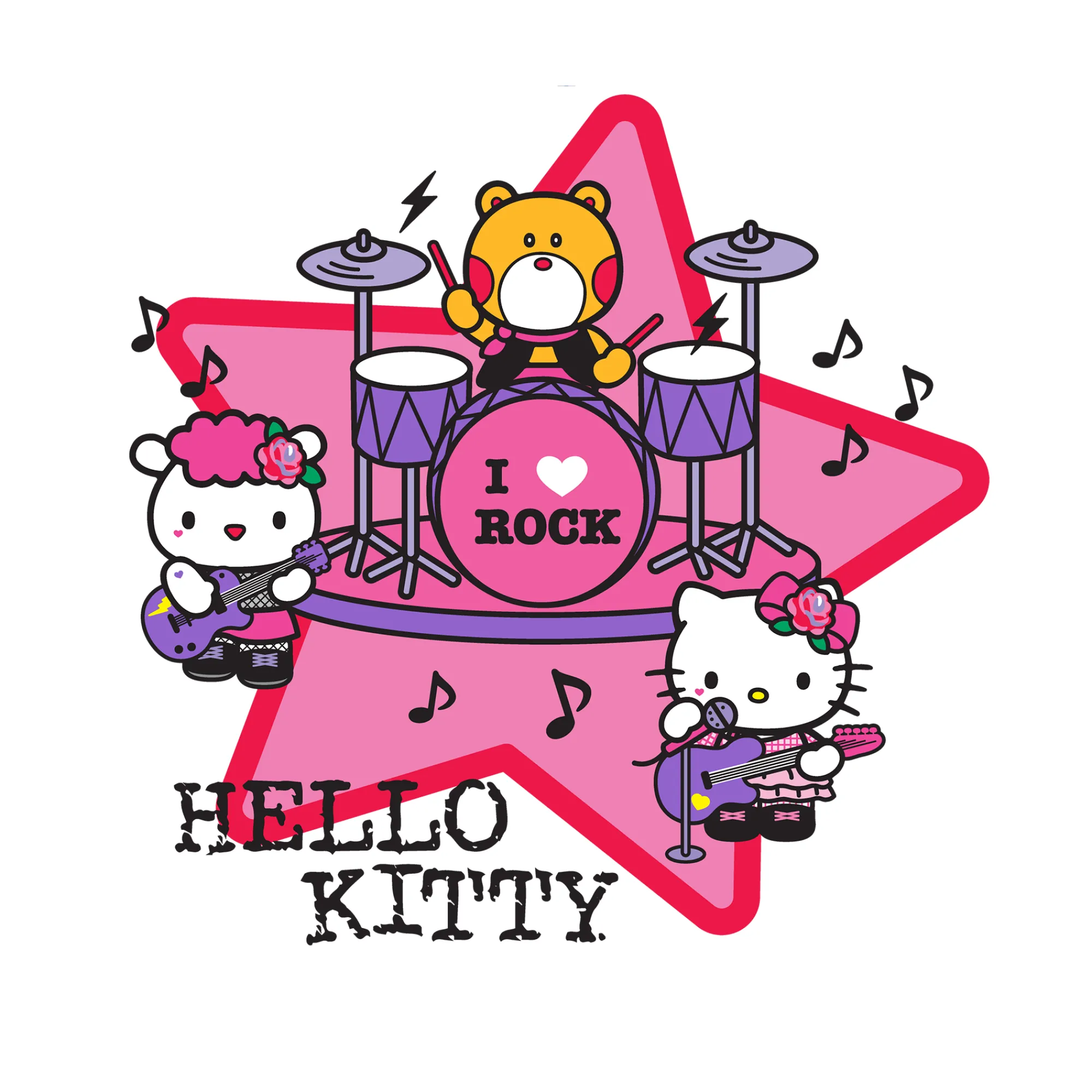 Printful Hello Kitty I Love Rock Tee