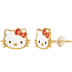 JACMEL JEWELRY INC Hello Kitty 10K Yellow Gold Enamel Stud Earrings
