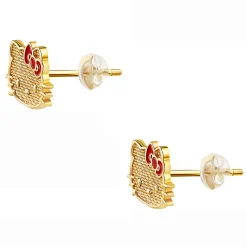 JACMEL JEWELRY INC Hello Kitty 10K Yellow Gold Stud Earrings With Enamel Bow
