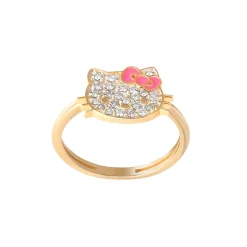 JACMEL JEWELRY INC Hello Kitty 14K Yellow Gold Pavé Diamond Ring With Enamel Bow (Size 7 Only)