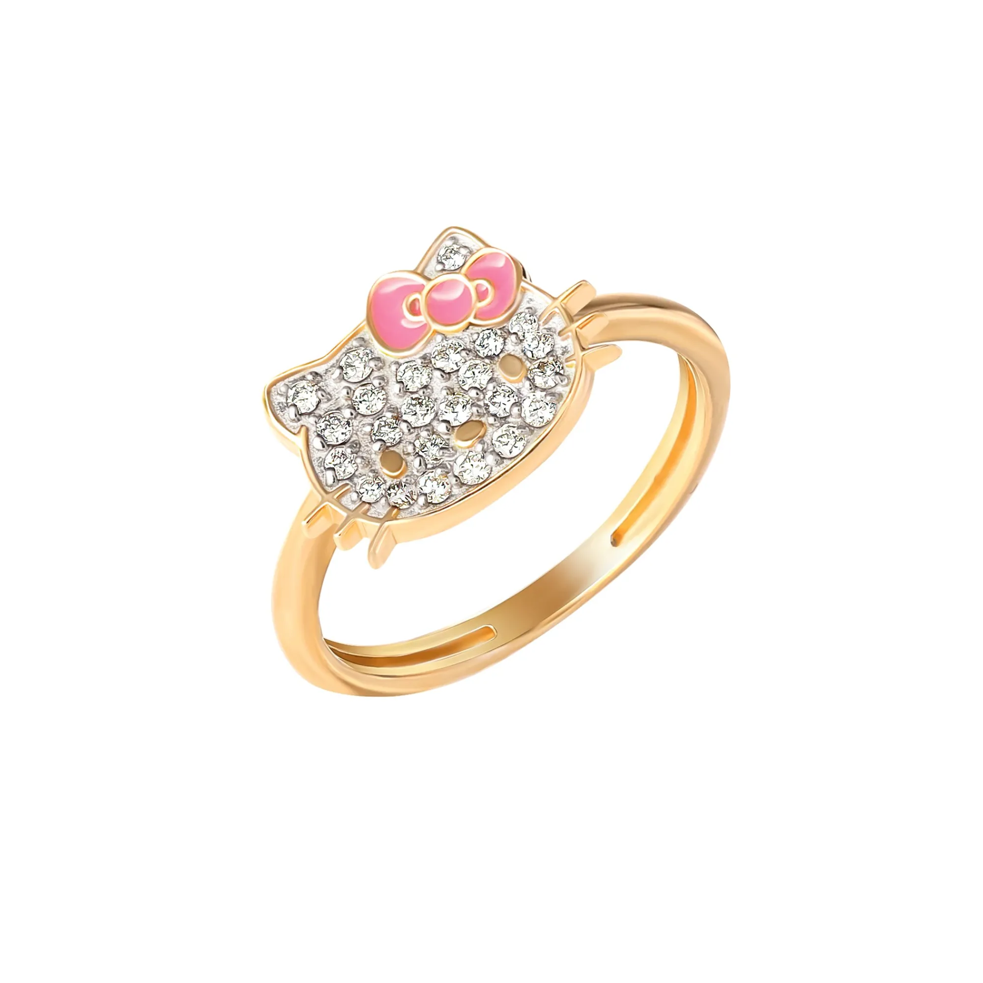 JACMEL JEWELRY INC Hello Kitty 14K Yellow Gold Pavé Diamond Ring With Enamel Bow (Size 7 Only)