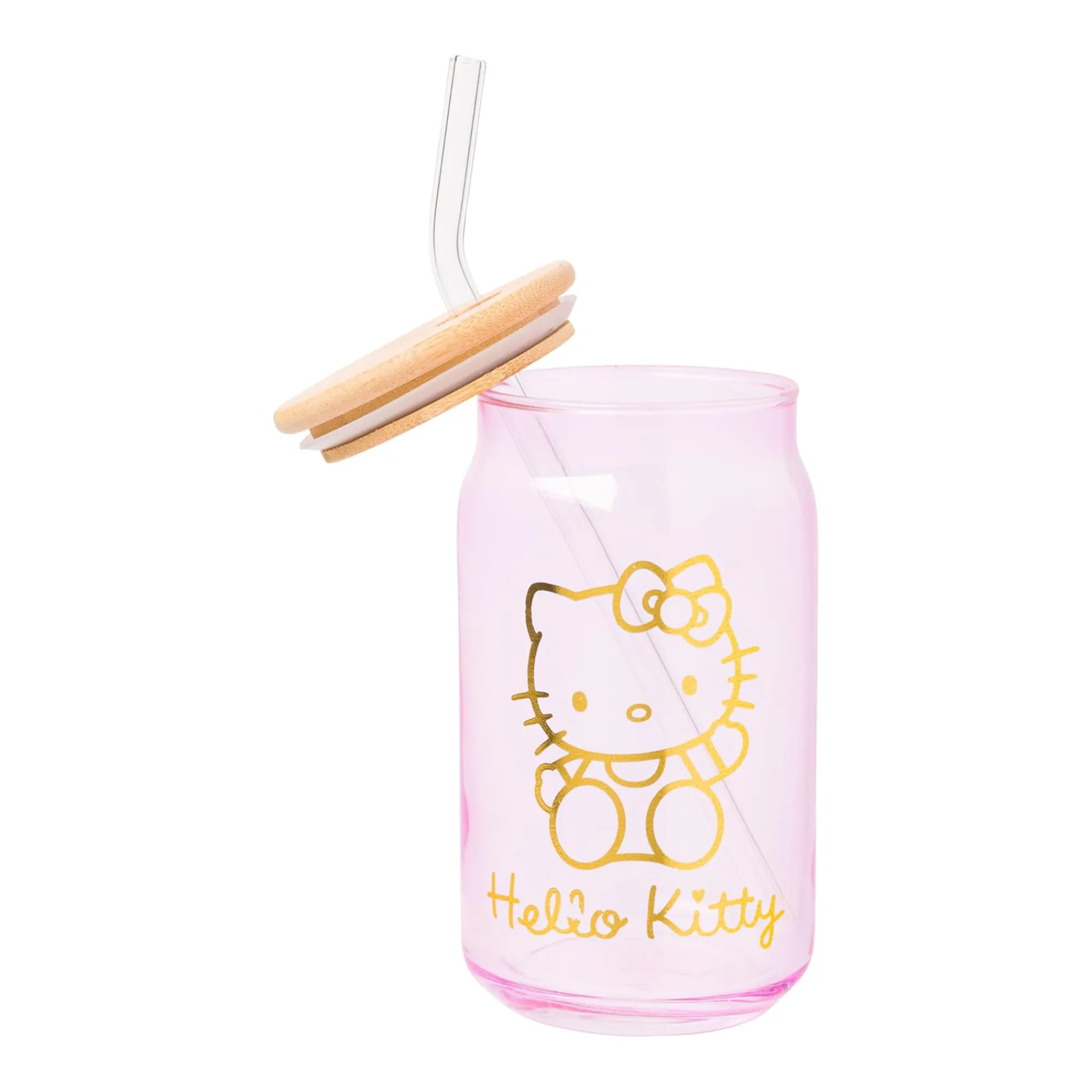 Silver Buffalo LLC Hello Kitty Pink Glass Jar Tumblers with Bamboo Lid (Set of 2)