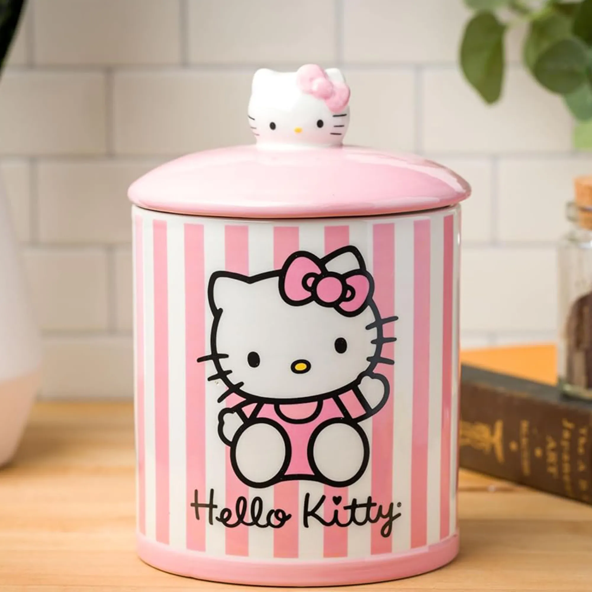 Silver Buffalo Hello Kitty Pink Stripe Ceramic Storage Jar