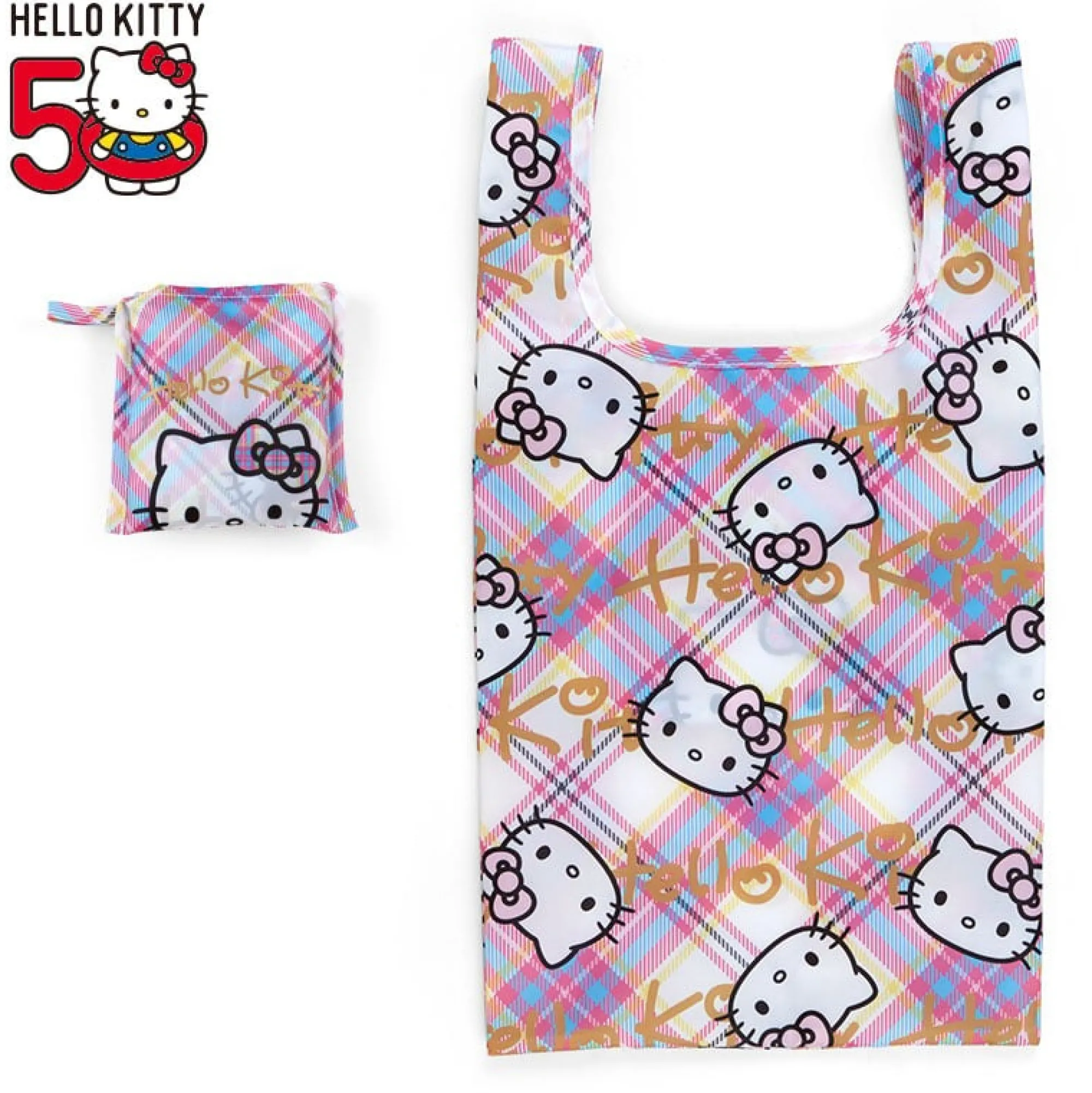 Japan Original Hello Kitty Reusable Tote Bag (Hello Kitty Dress Tartan Series)