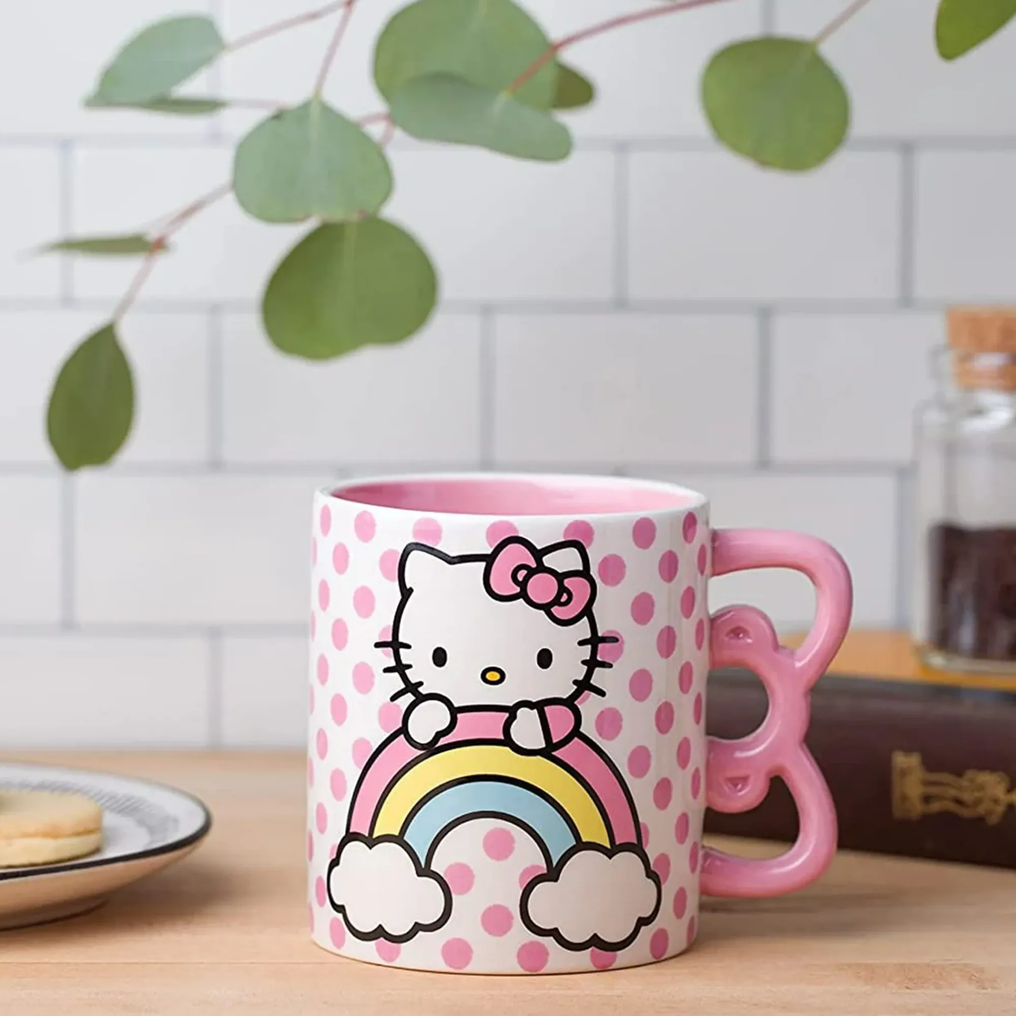 Silver Buffalo Hello Kitty Sculpted Bow & Rainbow Ceramic Mug