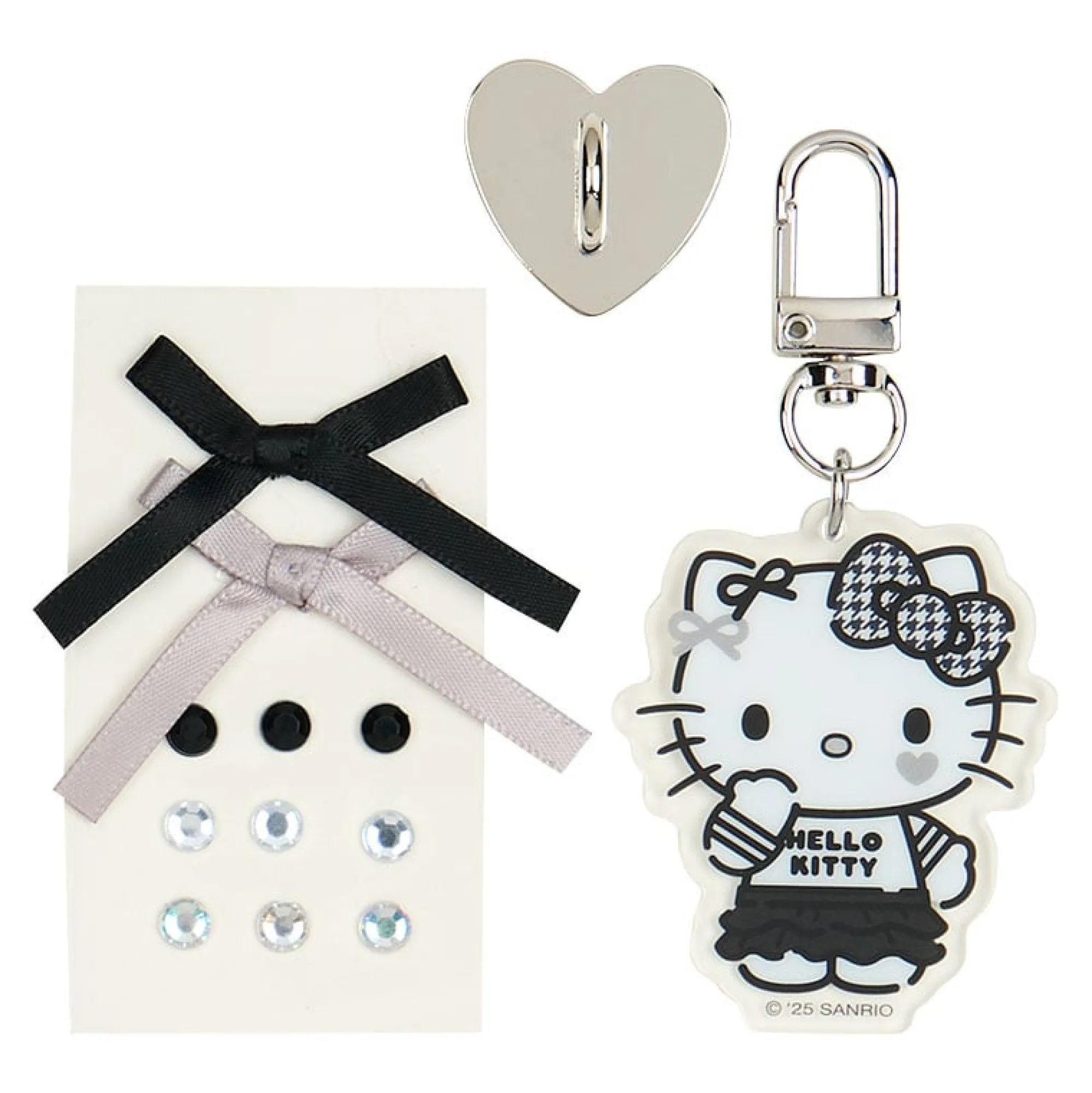 Japan Original Hello Kitty Smartphone Charm Set (Silver Houndstooth Series)