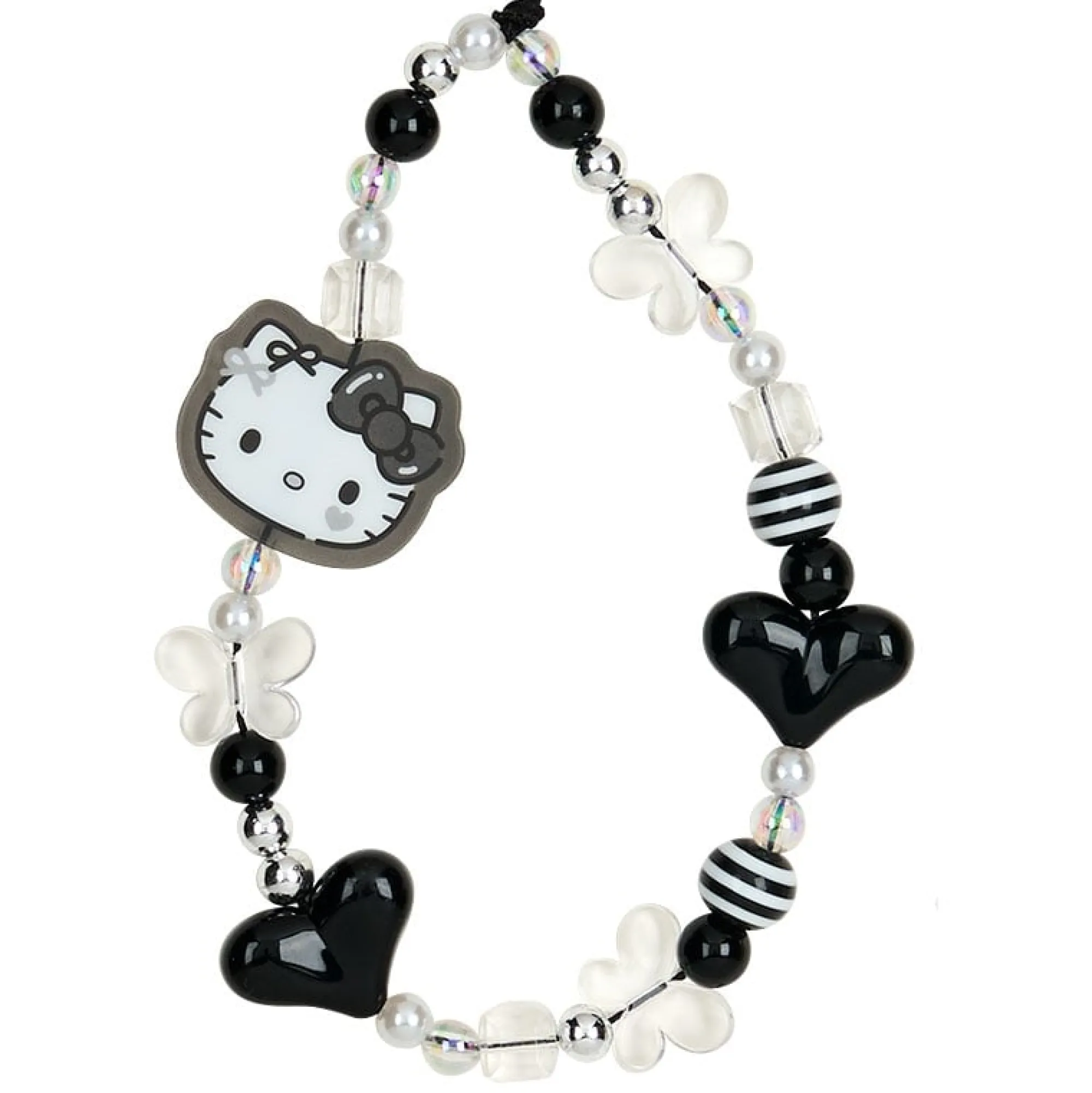 Japan Original Hello Kitty Smartphone Charm Set (Silver Houndstooth Series)
