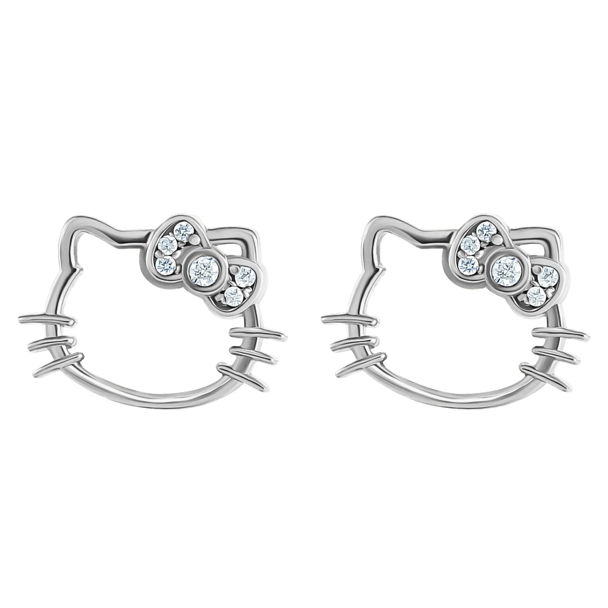 JACMEL JEWELRY INC Hello Kitty Sterling Silver Silhouette Diamond Stud Earrings