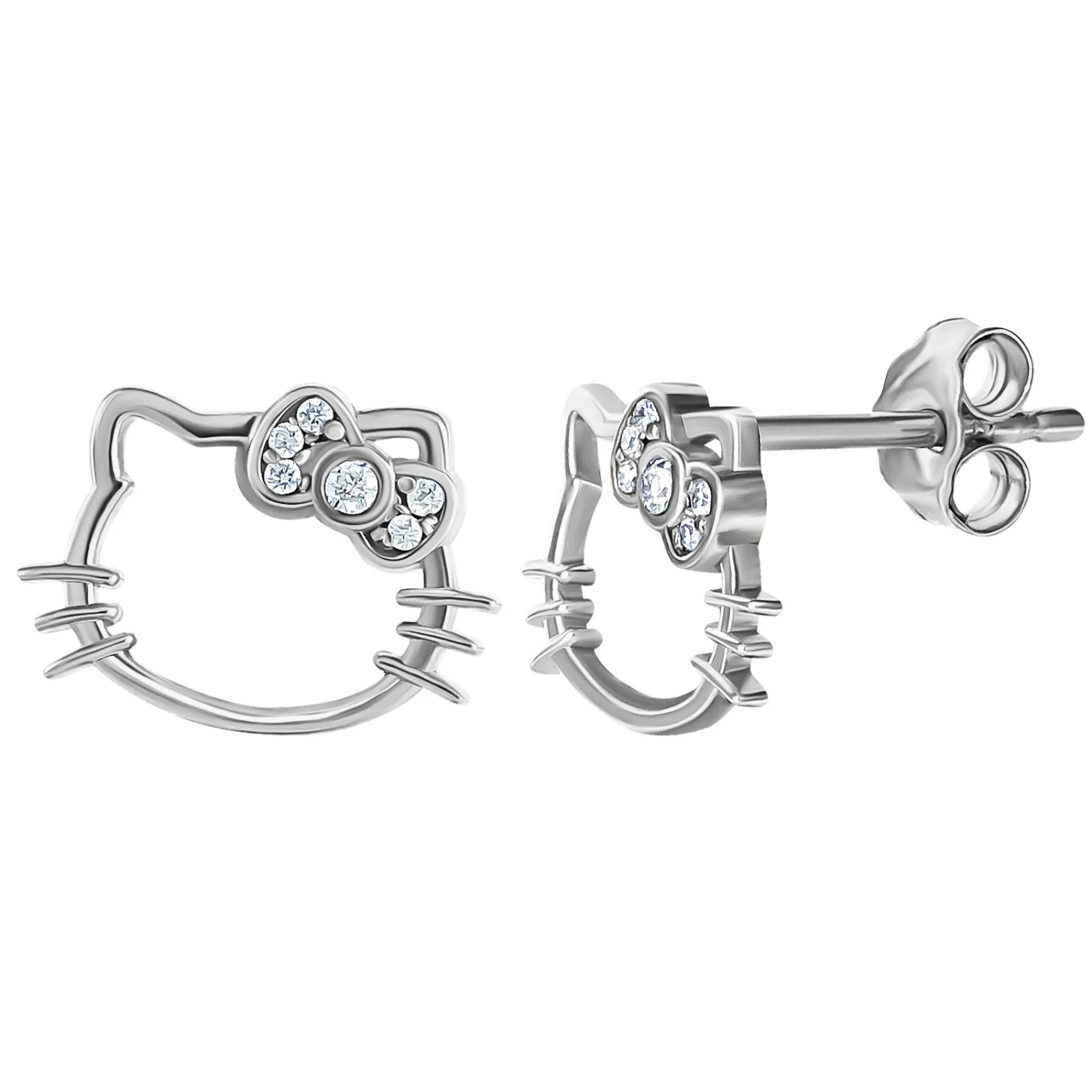JACMEL JEWELRY INC Hello Kitty Sterling Silver Silhouette Diamond Stud Earrings