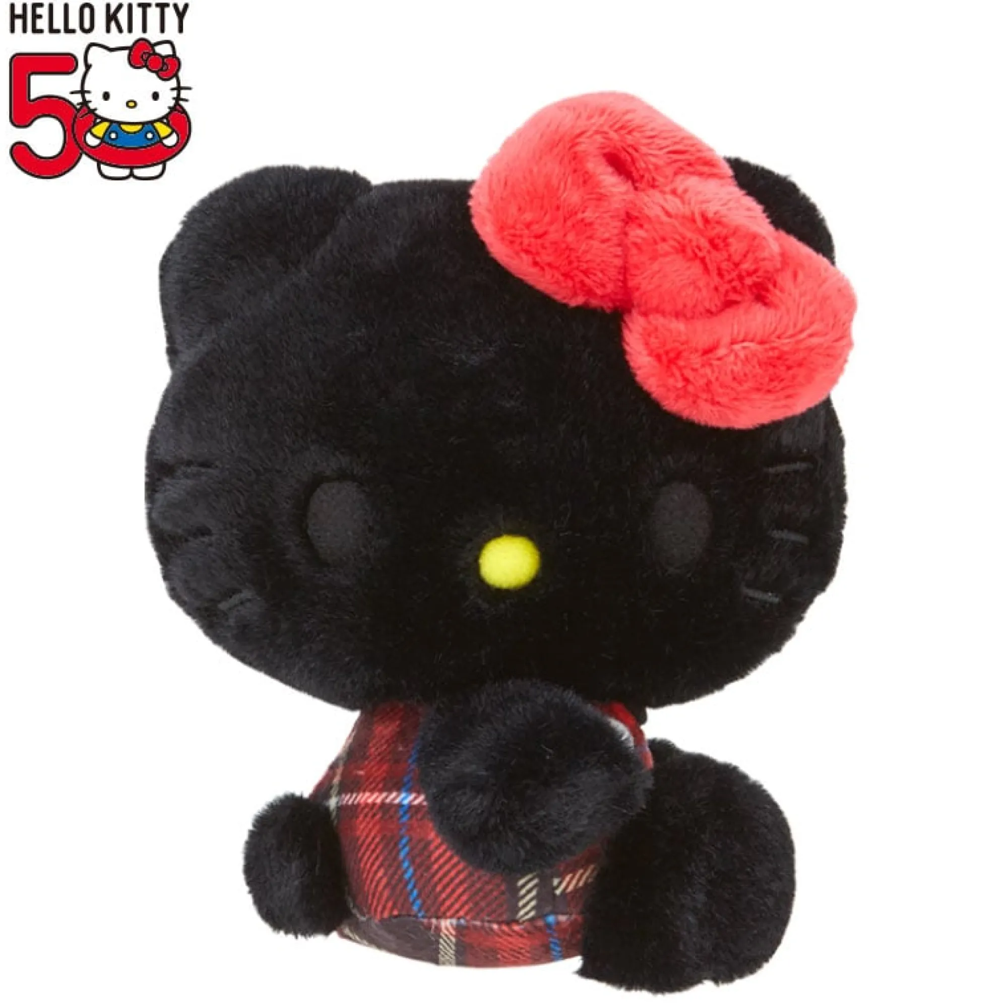 Japan Original Hello Kitty 50th Anniv. Plush Mascot (Black Tartan)