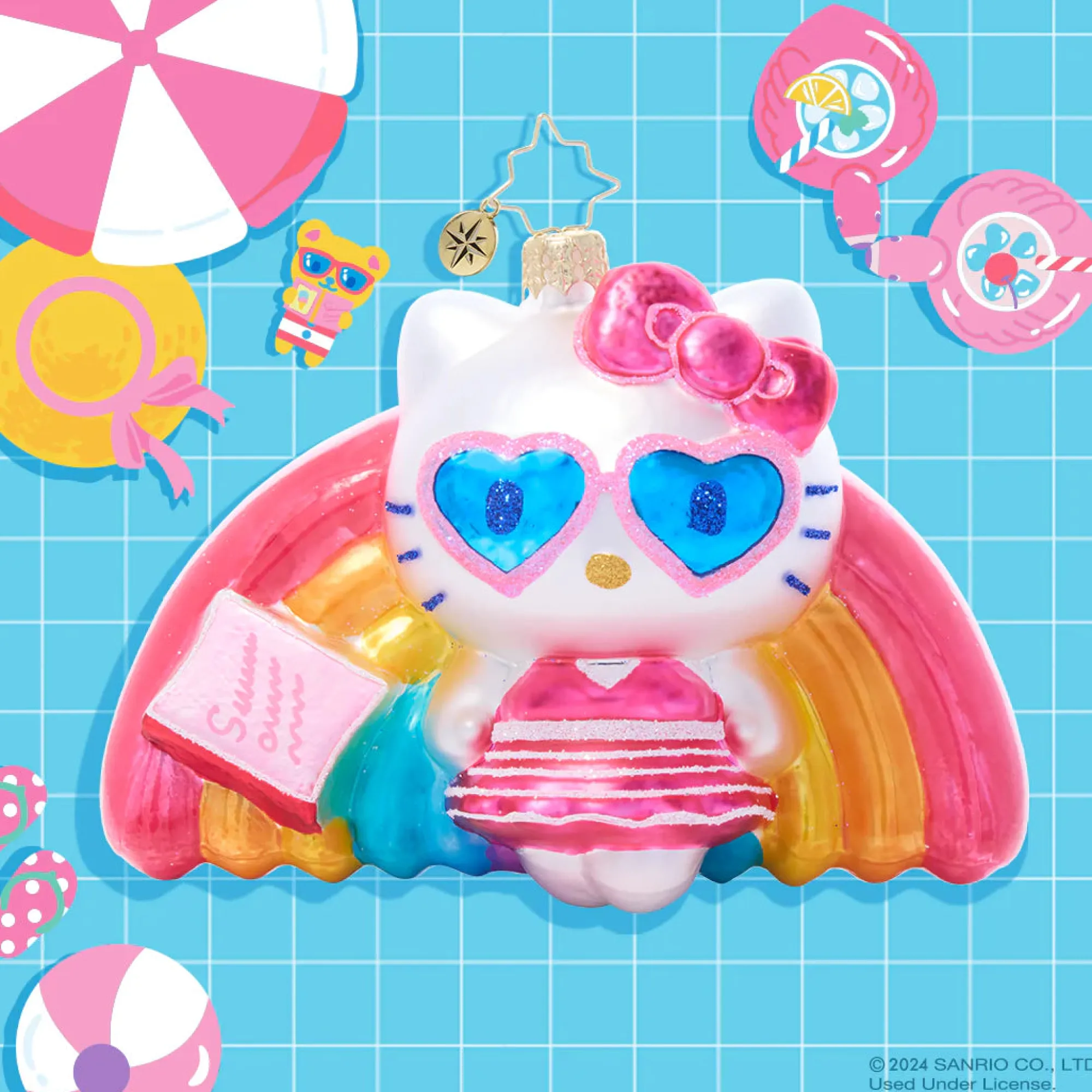 RAUCH BRANDS Hello Kitty x Christopher Radko Handmade Glass Ornament (Pool Party)