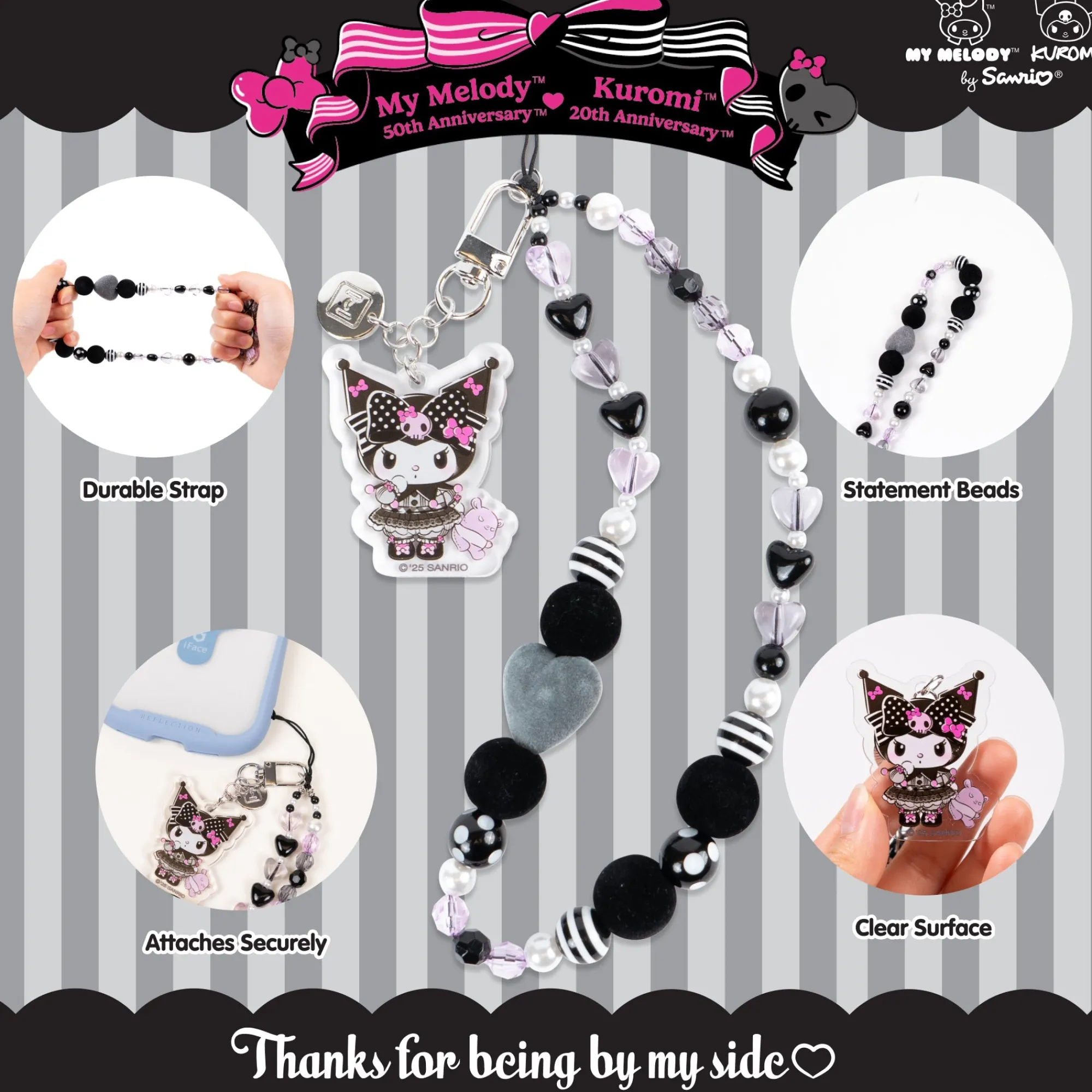Hamee.com - Hamee US Kuromi 20th Anniversary Beaded Charm Mobile Phone Wrist Strap