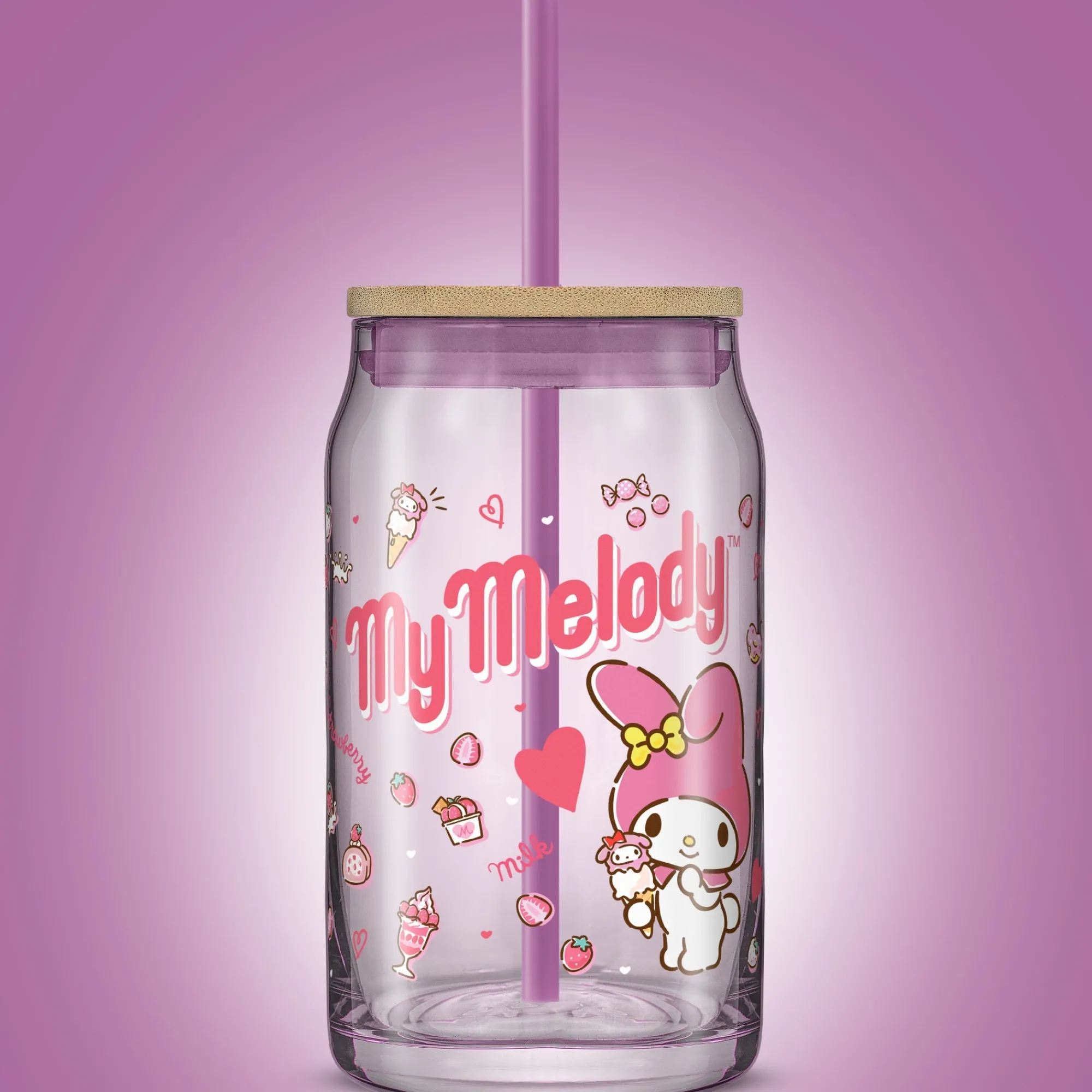 JoyJolt My Melody Favorite Flavor Lidded Glass Tumbler