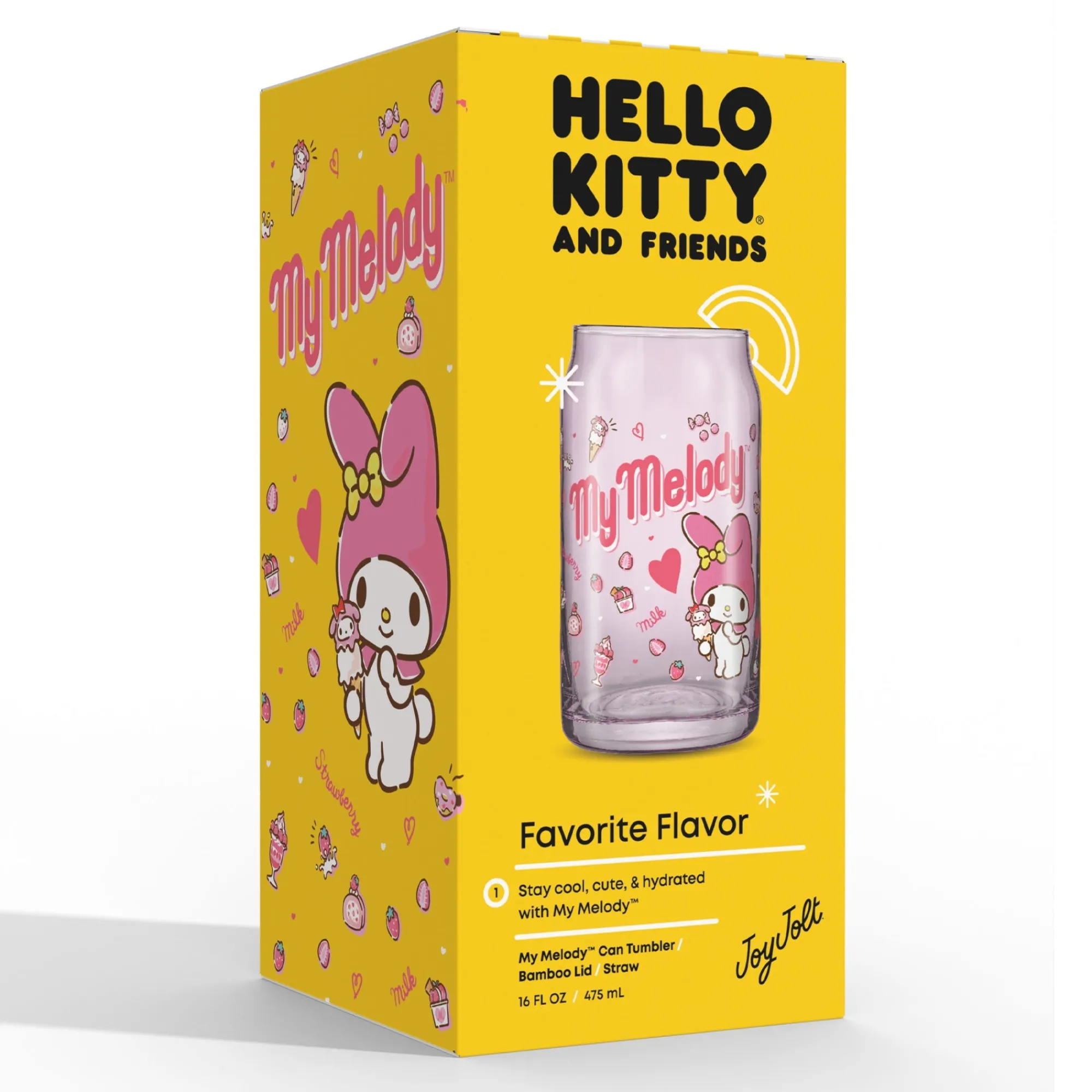 JoyJolt My Melody Favorite Flavor Lidded Glass Tumbler