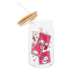 Silver Buffalo My Melody Snacks Bamboo Lidded Glass Tumbler