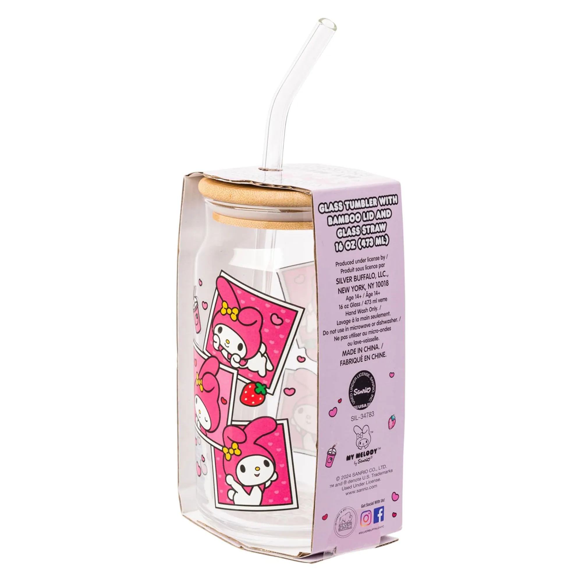 Silver Buffalo My Melody Snacks Bamboo Lidded Glass Tumbler