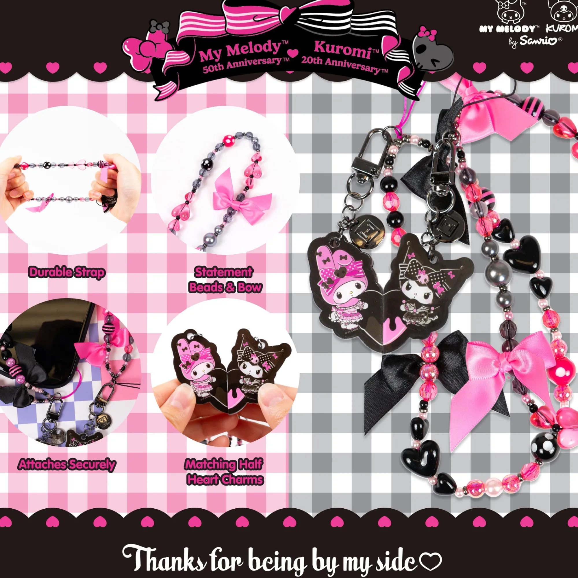 Hamee.com - Hamee US My Melody 50th & Kuromi 20th Anniversary 2-pc Bead Charm Strap Set