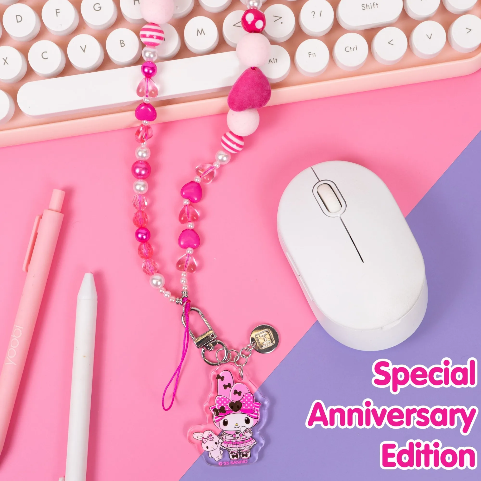 Hamee.com - Hamee US My Melody 50th Anniversary Beaded Charm Mobile Phone Wrist Strap