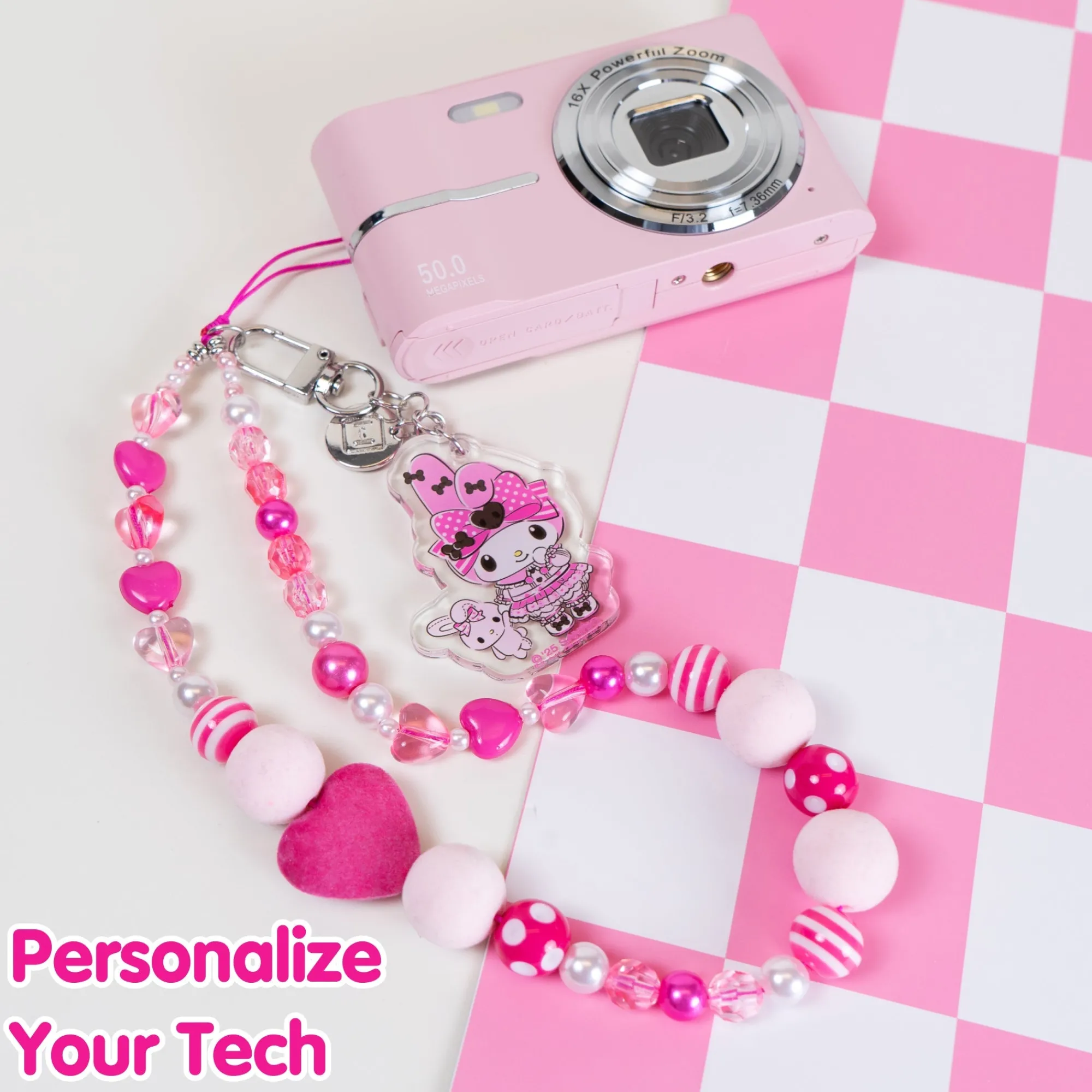 Hamee.com - Hamee US My Melody 50th Anniversary Beaded Charm Mobile Phone Wrist Strap